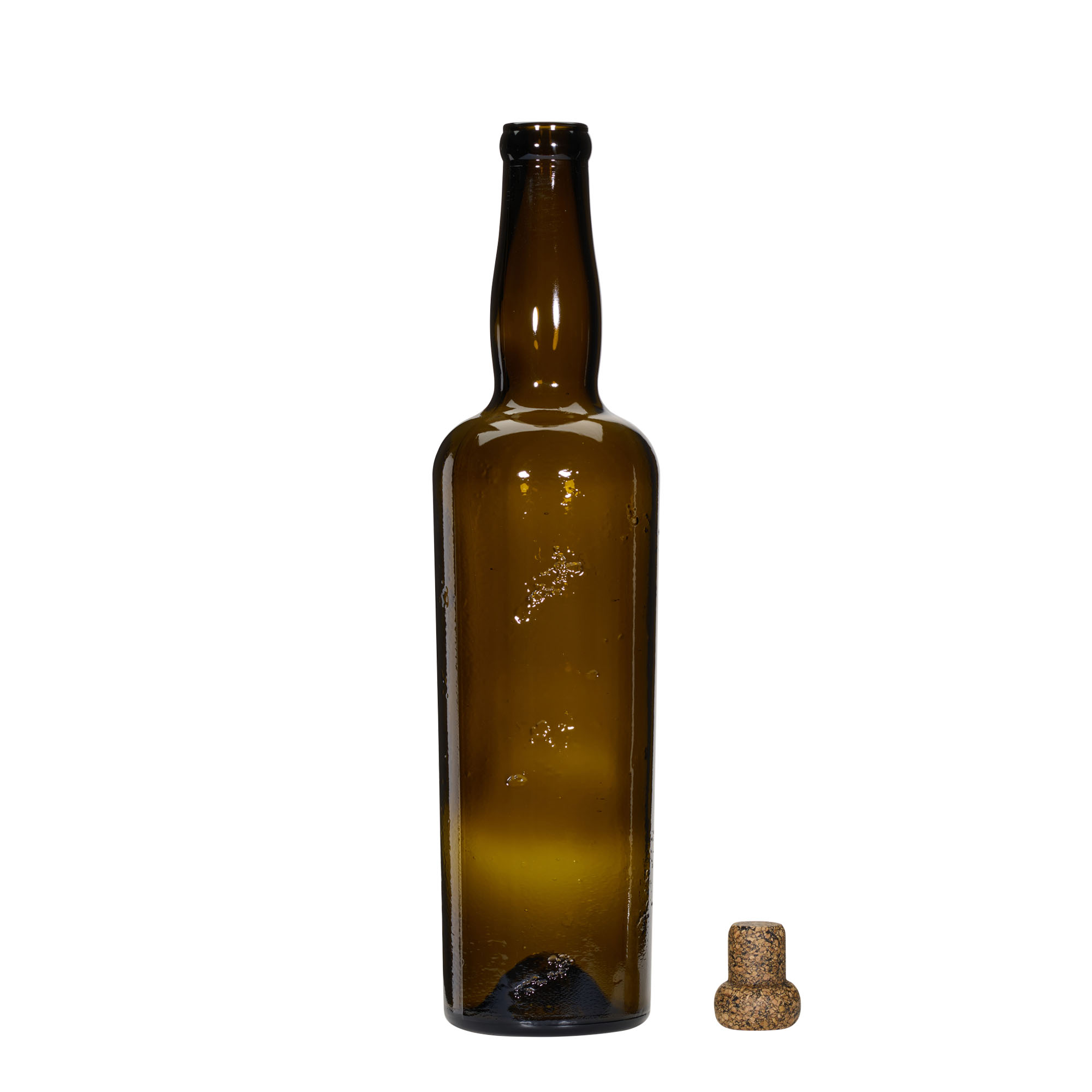 750 ml ručno rađena staklena boca 'Siroco', braon, otvor: plutani čep