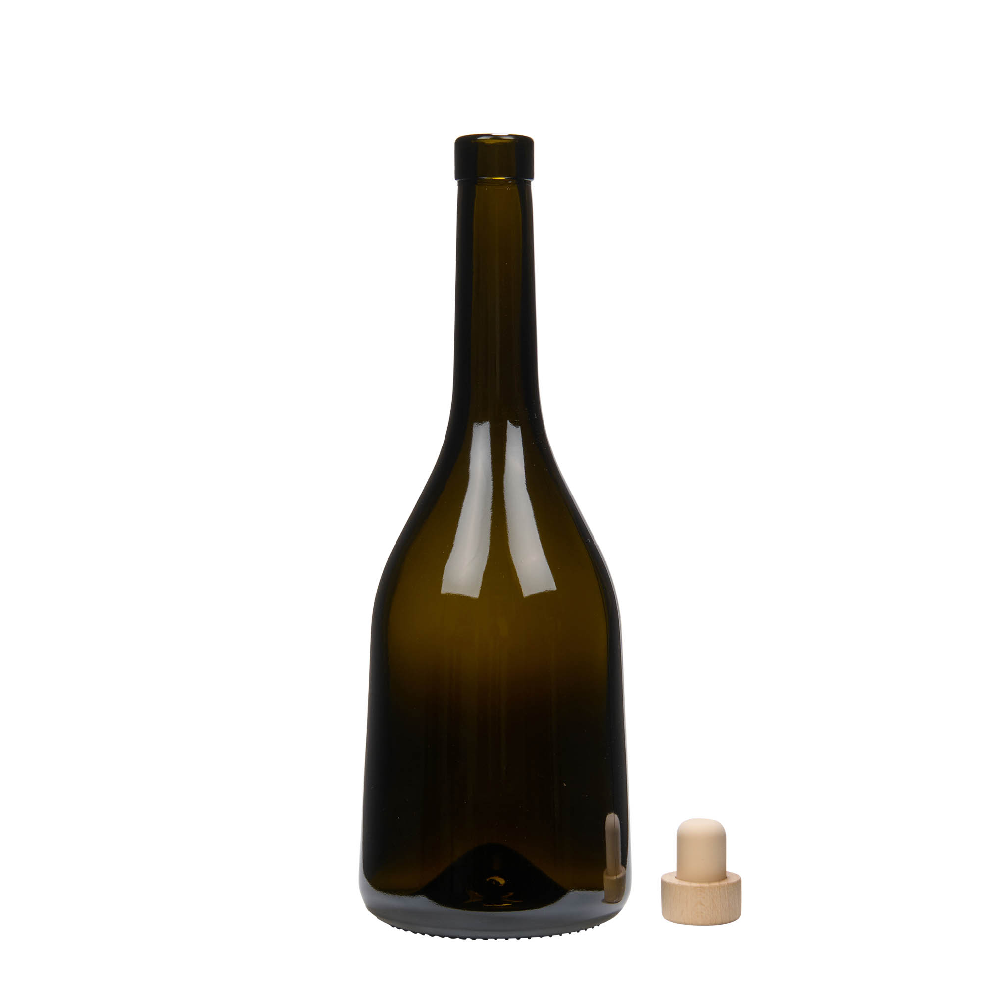 750 ml staklena boca 'Rustica', antikno zelena, grlo: čep