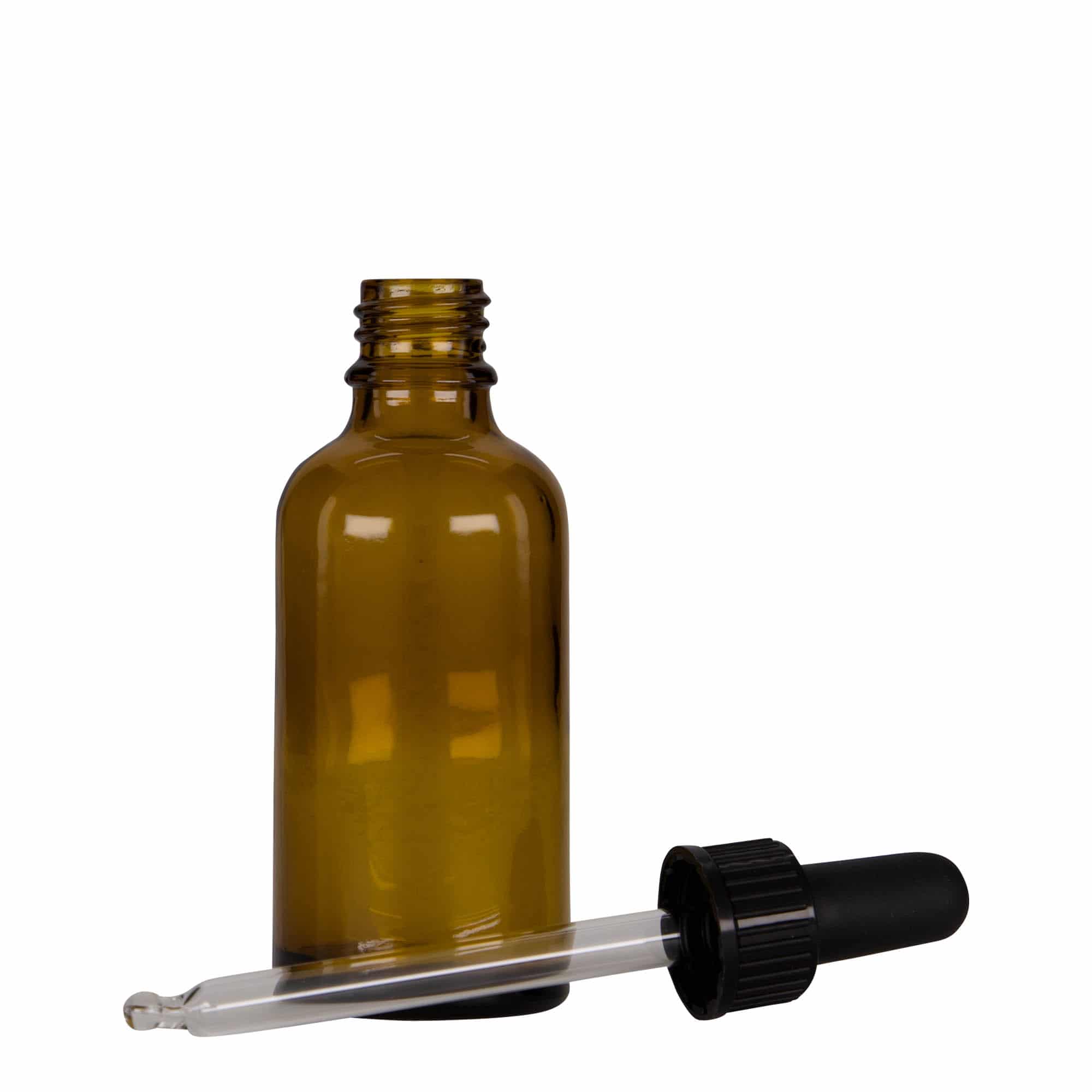 Boca sa pipetom medicinska od 50 ml, staklo, braon-crna, otvor: DIN 18