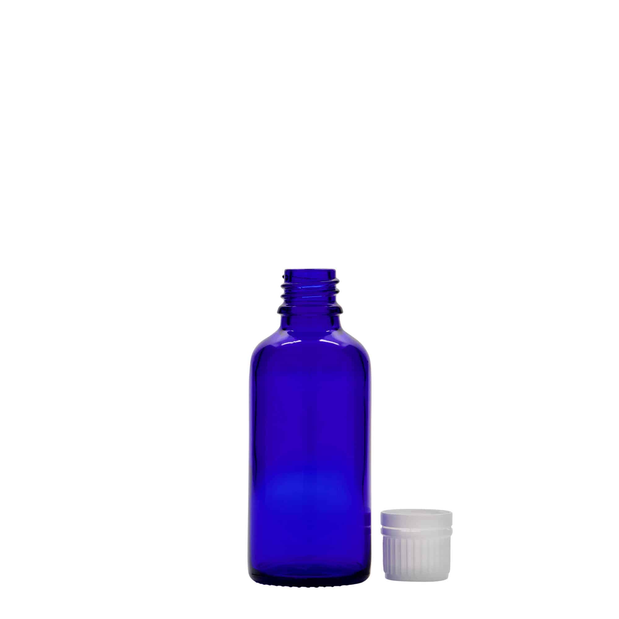 Medicinska boca od 50 ml, staklo, kraljevsko plava, otvor: DIN 18