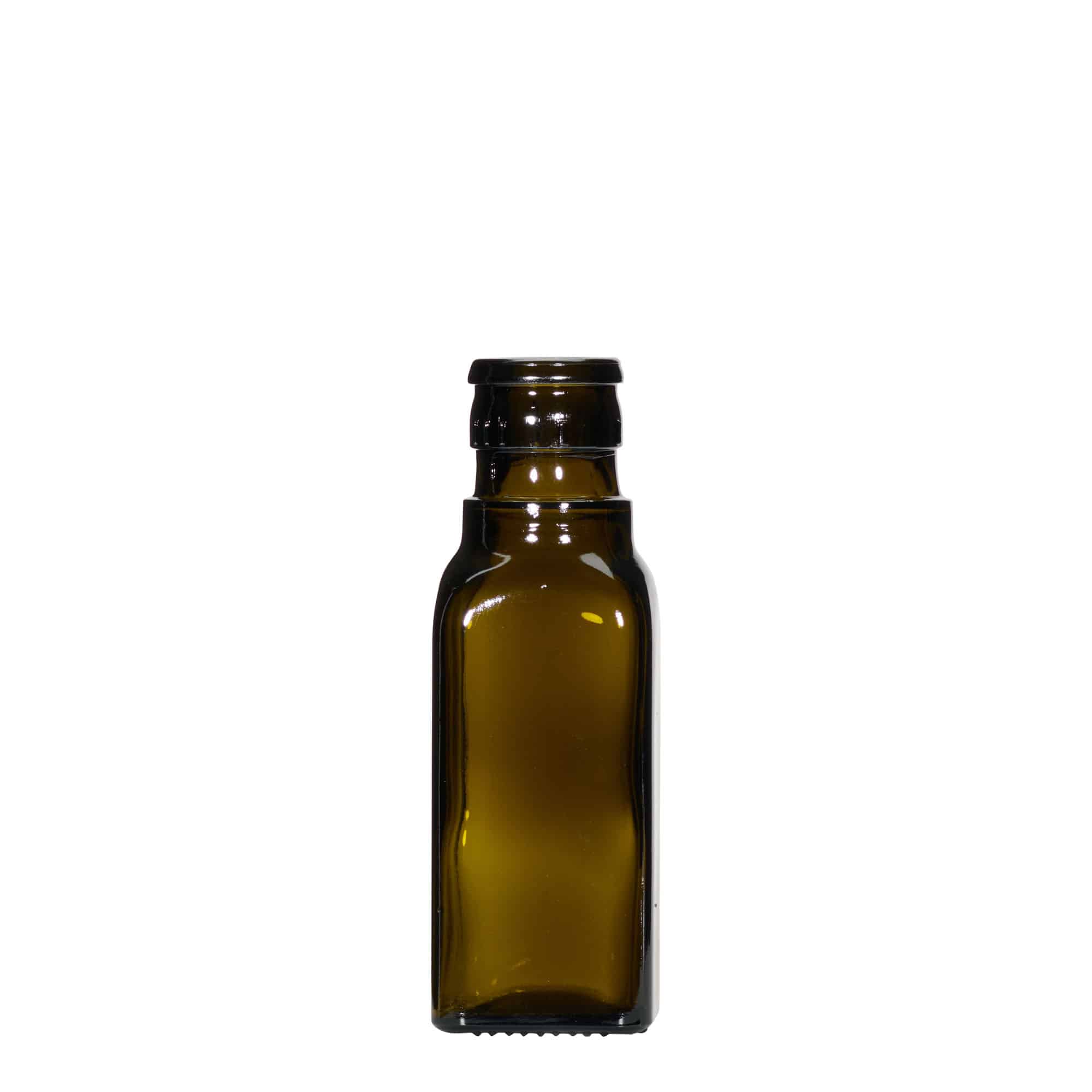 Boca za sirće/ulje od 100 ml 'Quadra', staklo, kvadratna, antik zelena, otvor: DOP Boca za sirće/ulje od 100 ml 'Quadra', staklo, kvadratna, antik zelena, otvor: DOP