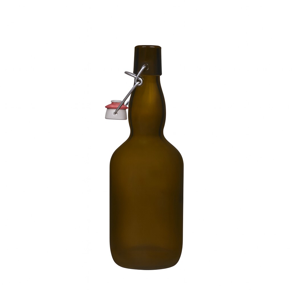 500 ml flaša za pivo sa grlom, staklo, antikno zeleno, otvor: zatvarač sa kopčom