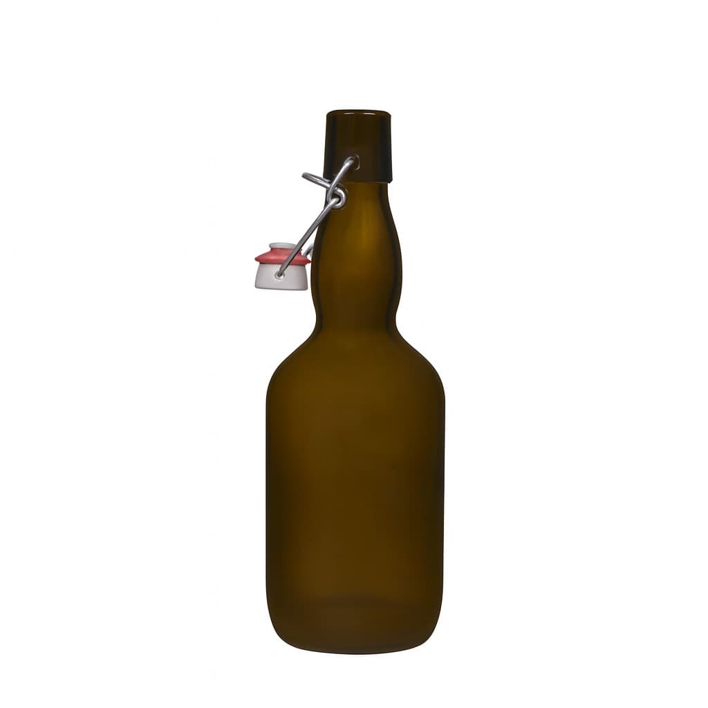 500 ml flaša za pivo sa grlom, staklo, antikno zeleno, otvor: zatvarač sa kopčom
