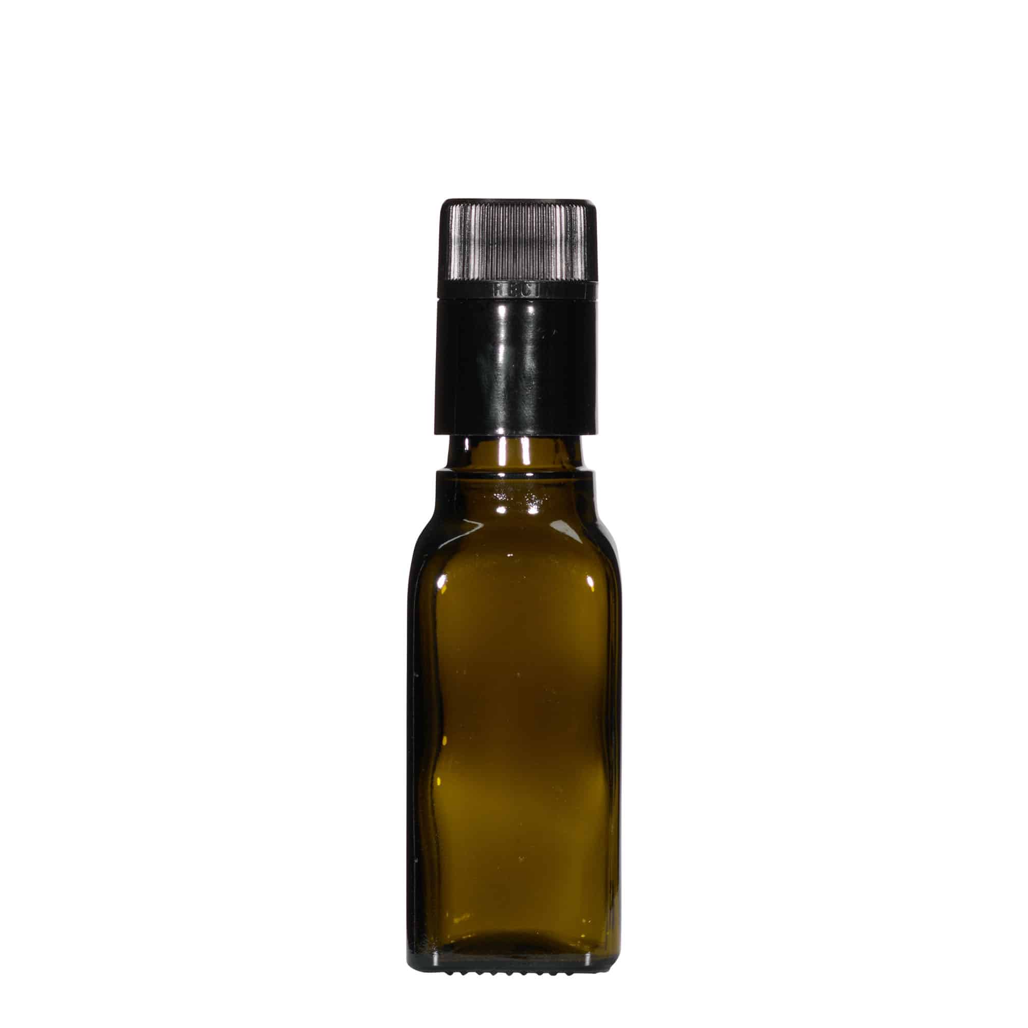 Boca za sirće/ulje od 100 ml 'Quadra', staklo, kvadratna, antik zelena, otvor: DOP