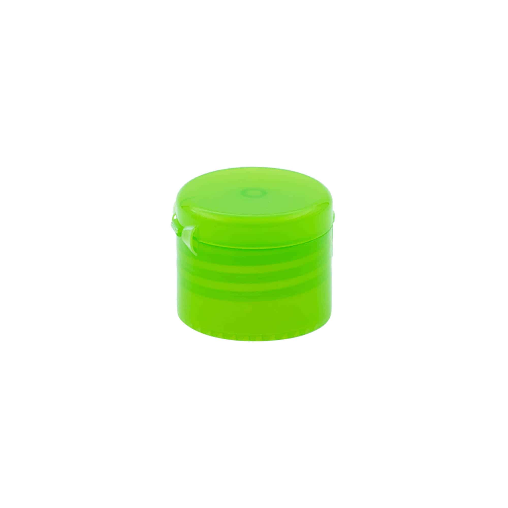Zatvarač sa navojem, prekopna šarka, PP plastika, zelena, za otvor: 24/410 Zatvarač sa navojem, prekopna šarka, PP plastika, zelena, za otvor: 24/410