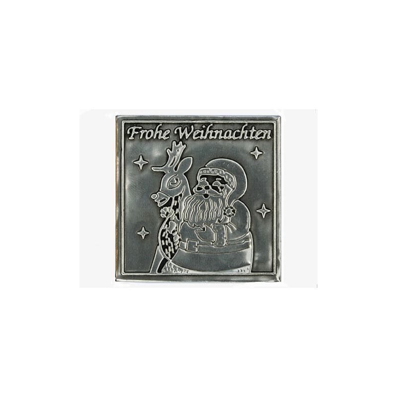 Pločica od kositra 'Srećan Božić', kvadratna, metal, srebrna Pločica od kositra 'Srećan Božić', kvadratna, metal, srebrna