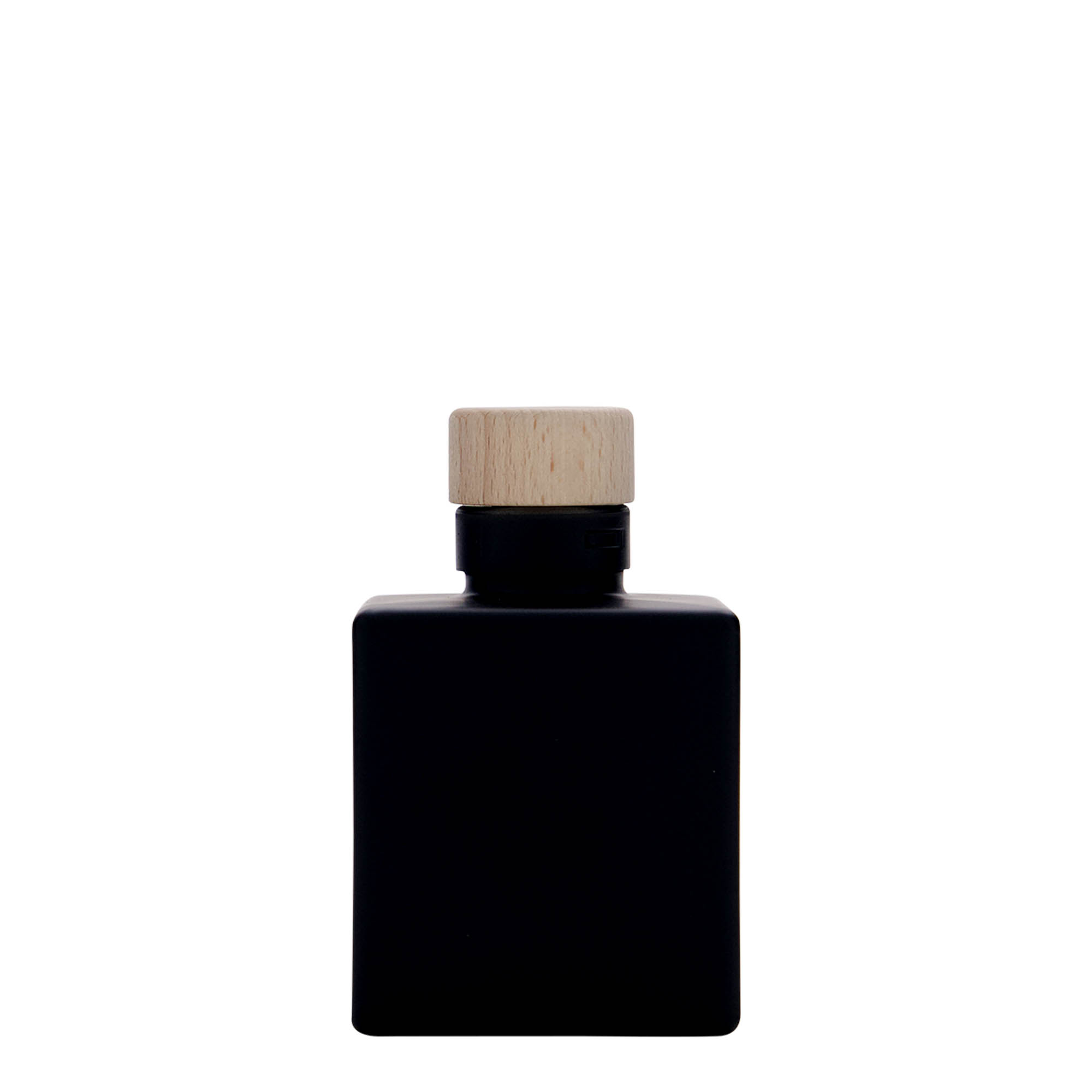 100 ml staklena flaša 'Cube', kvadratna, crna, otvor: plutani čep