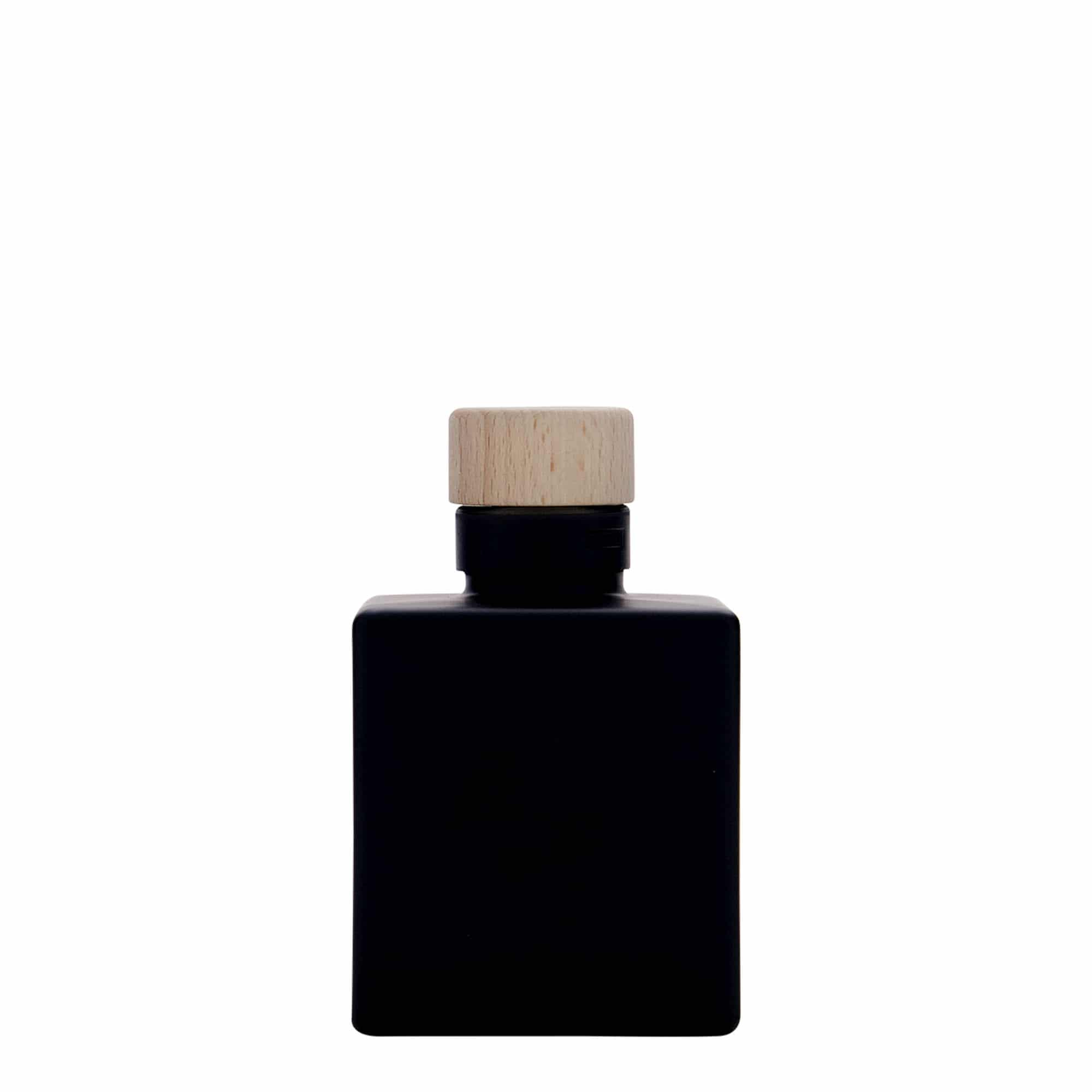 100 ml staklena flaša 'Cube', kvadratna, crna, otvor: plutani čep