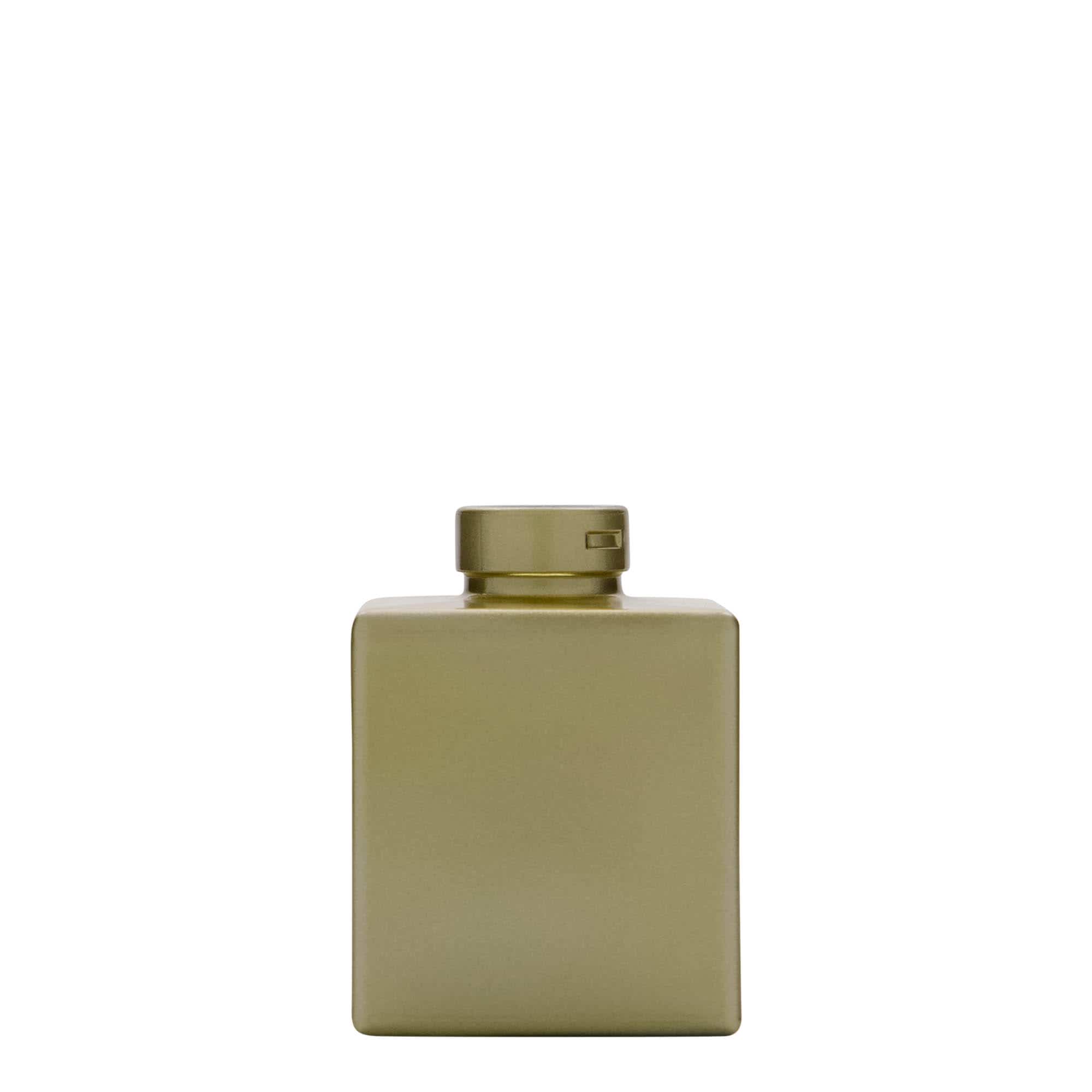 Staklena boca od 100 ml 'Cube', kvadratna, zlatna, otvor: Plutani čep Staklena boca od 100 ml 'Cube', kvadratna, zlatna, otvor: Plutani čep