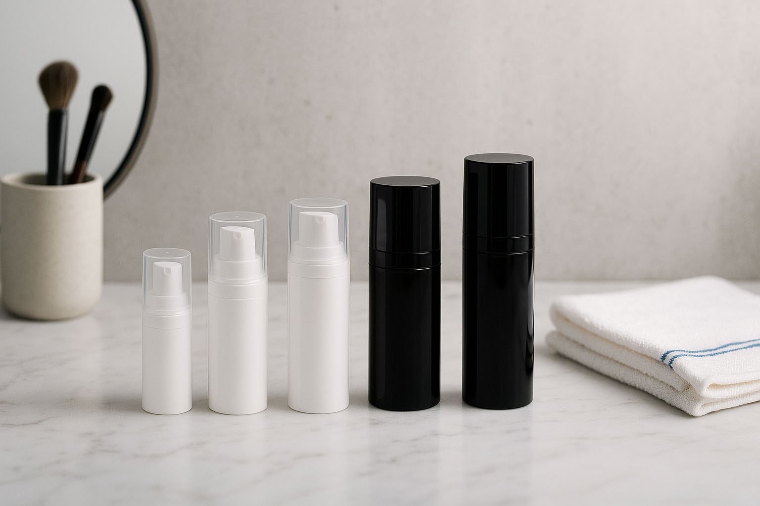 Airless glava Micro srebrni rub + bela, sjajna čep kapa