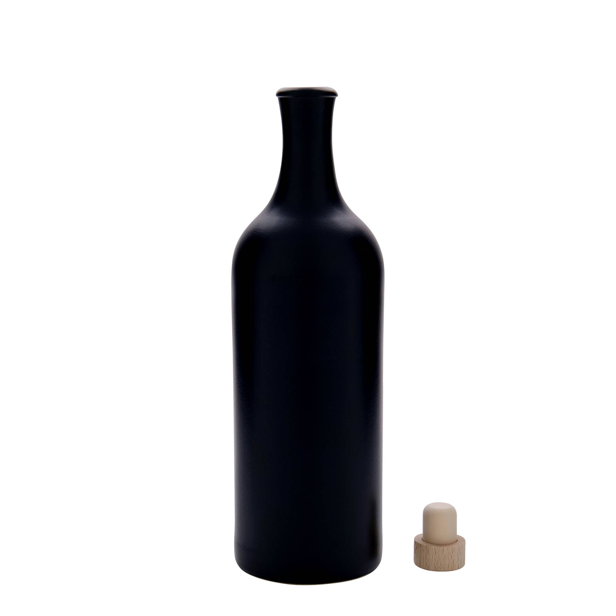 750 ml vrč od gline dugog vrata, kamenina, crni, otvor: pluta