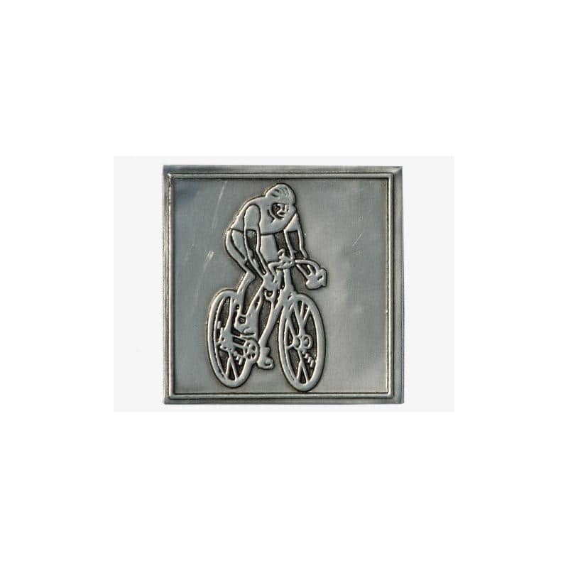 Limena etiketa 'Biciklista', kvadratna, metal, srebrna Limena etiketa 'Biciklista', kvadratna, metal, srebrna