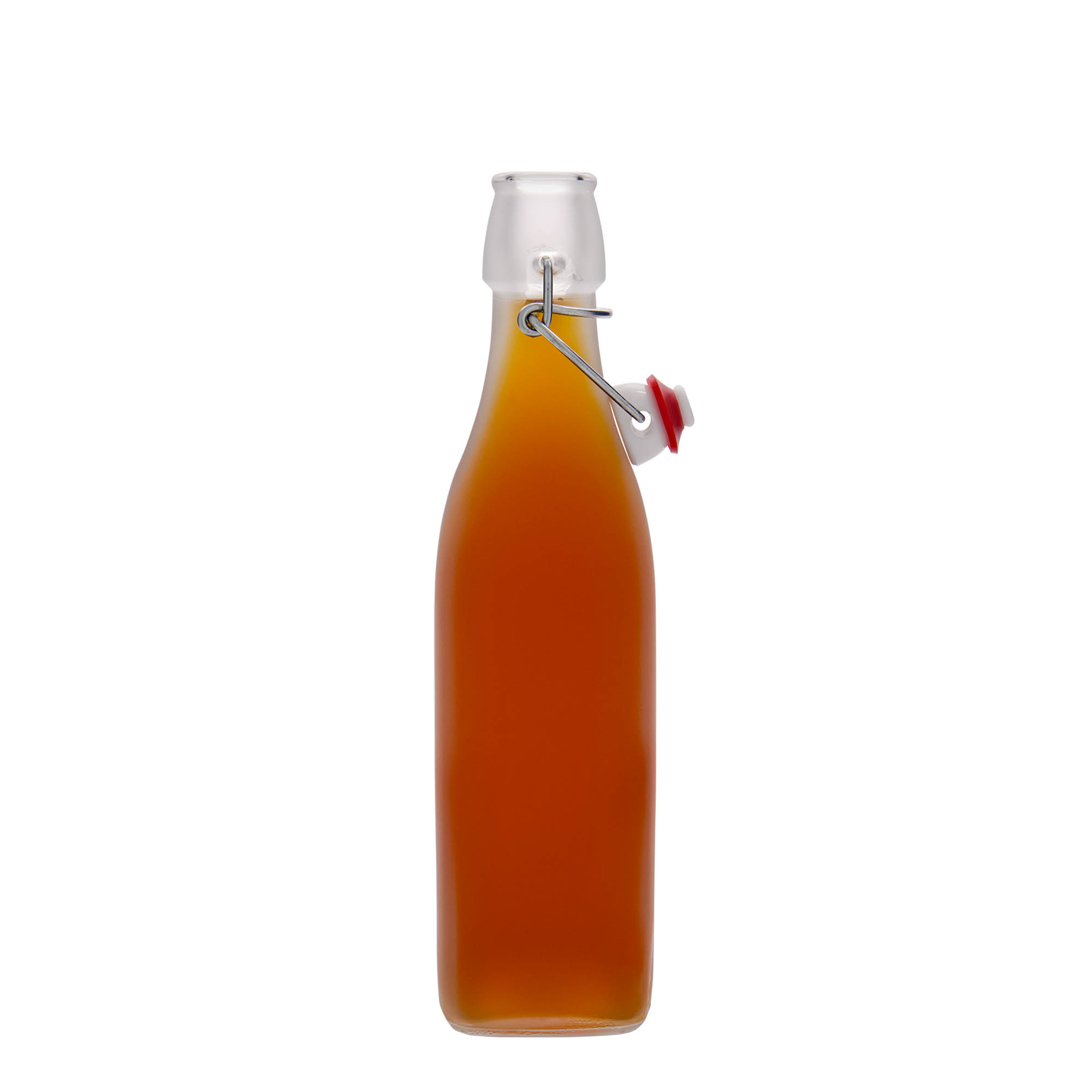 500 ml staklena boca 'Swing, kvadratna, bela, otvor: zatvarač sa kopčom'