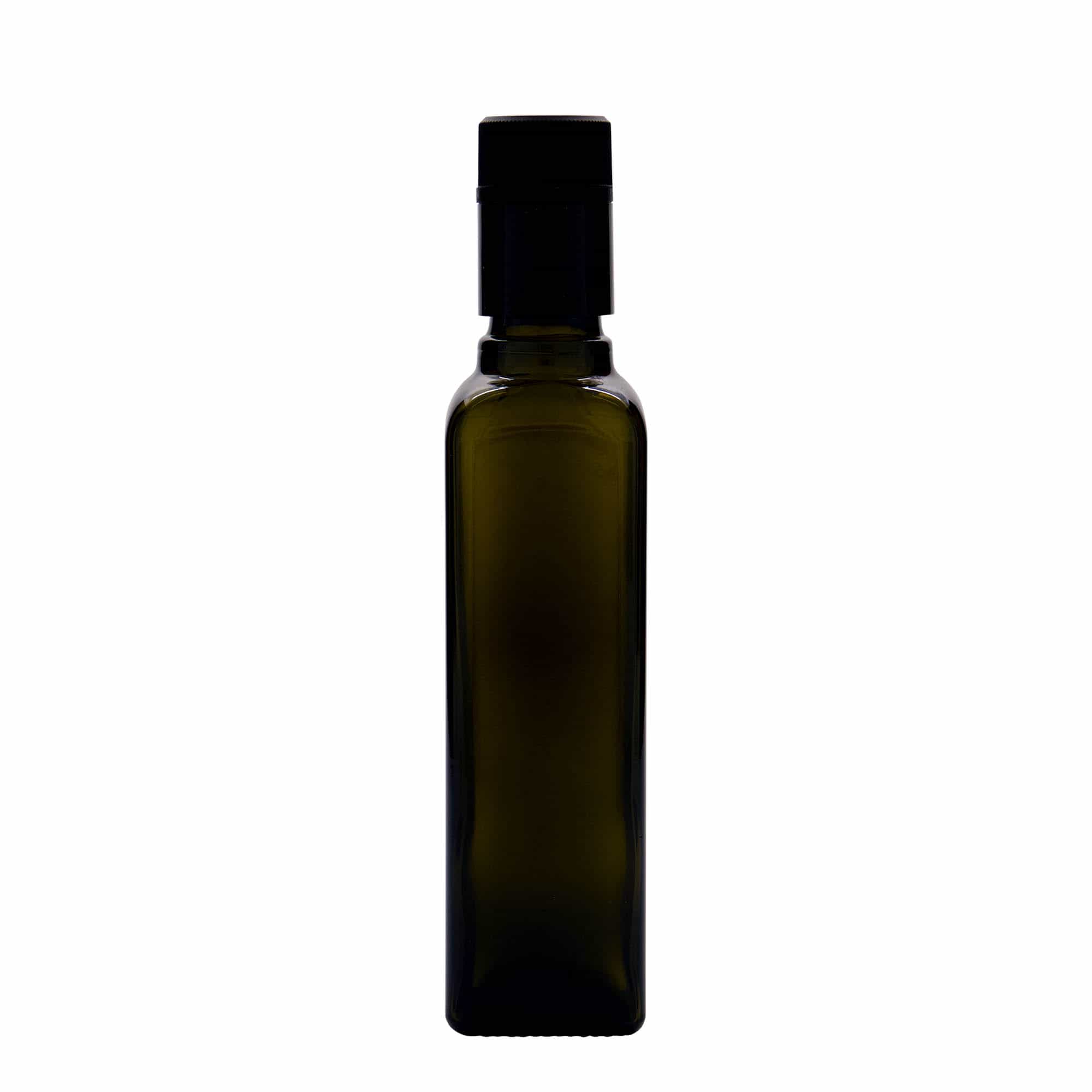 250 ml boca za sirće/ulje 'Quadra', staklo, kvadratna, antikno zelena, grlo: DOP