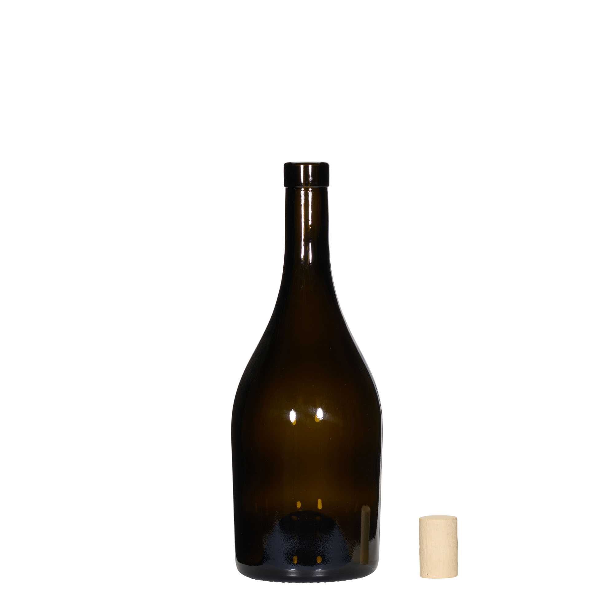 750 ml vinska boca 'Exclusive', antikno zelena, grlo: pluta