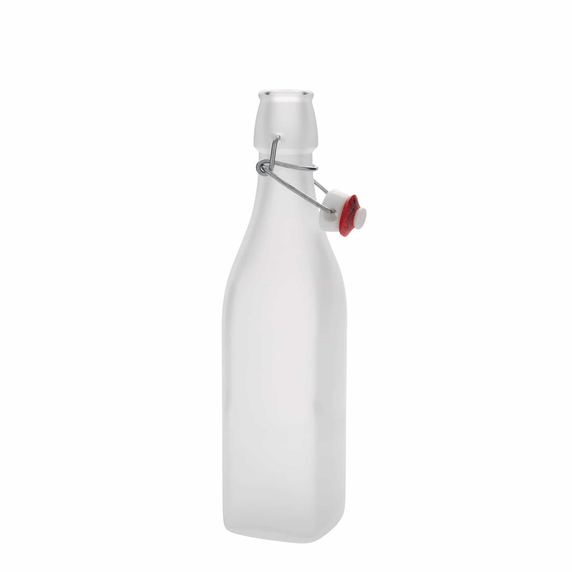 500 ml staklena boca 'Swing, kvadratna, bela, otvor: zatvarač sa kopčom'