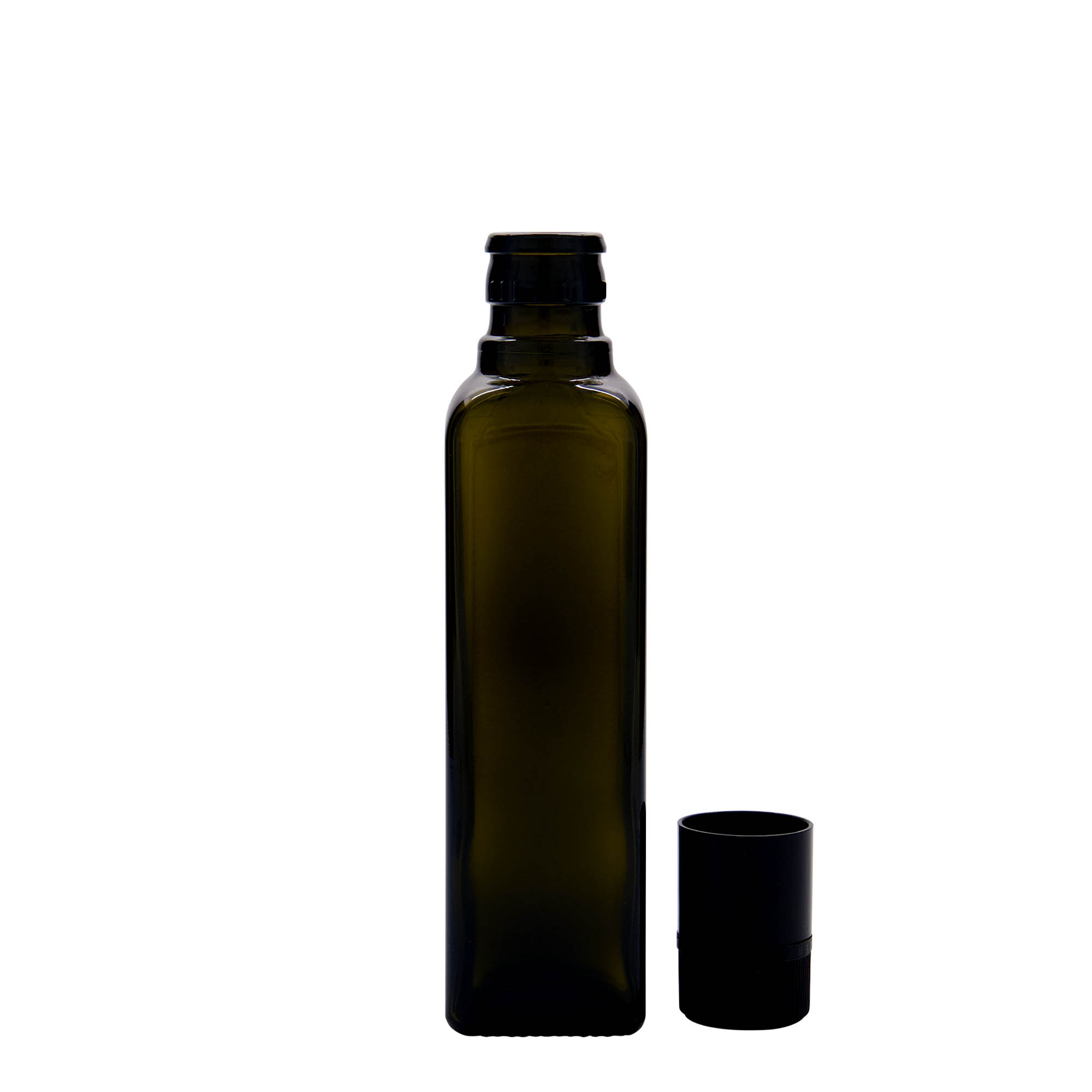 250 ml boca za sirće/ulje 'Quadra', staklo, kvadratna, antikno zelena, grlo: DOP