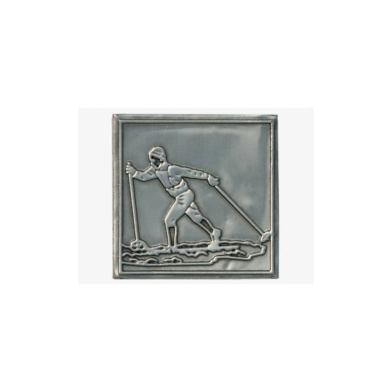 Metalna etiketa "Skilangläufer", kvadratna, srebrna Metalna etiketa "Skilangläufer", kvadratna, srebrna