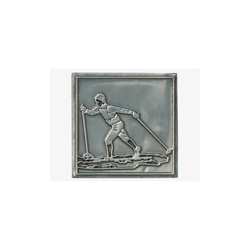 Metalna etiketa "Skilangläufer", kvadratna, srebrna Metalna etiketa "Skilangläufer", kvadratna, srebrna