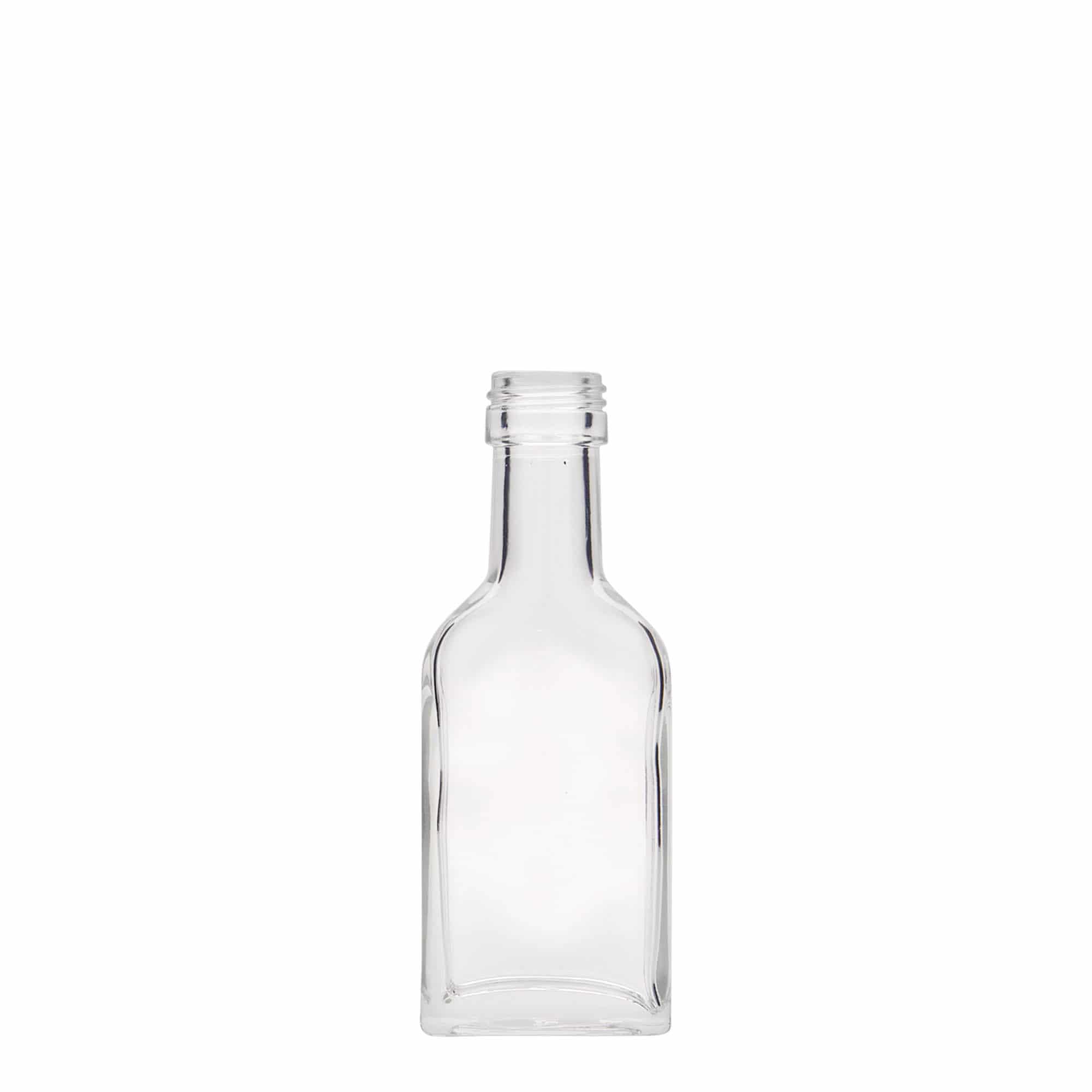 40 ml bočica za džep, dugi vrat, pravougaona, staklo, grlo: PP 22