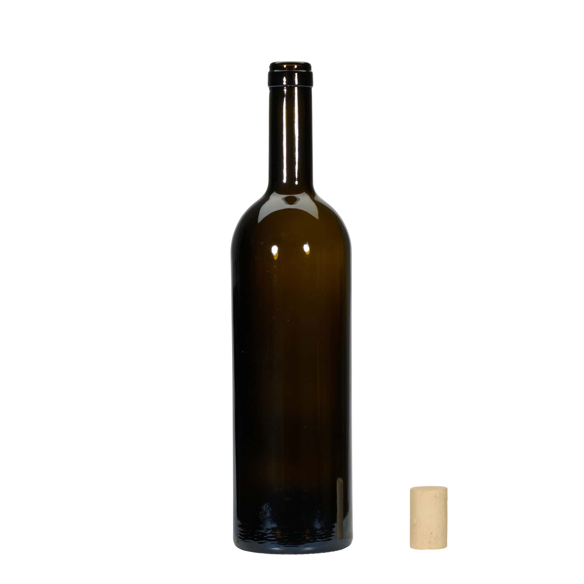 750 ml vinska boca 'Golia', antikno zelena, grlo: čep