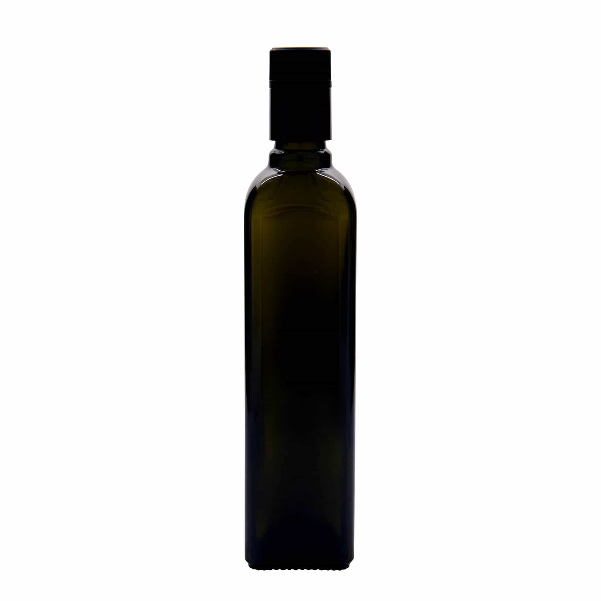 500 ml boca za sirće/ulje 'Quadra', staklena, kvadratna, antikno zelena, grlo: DOP