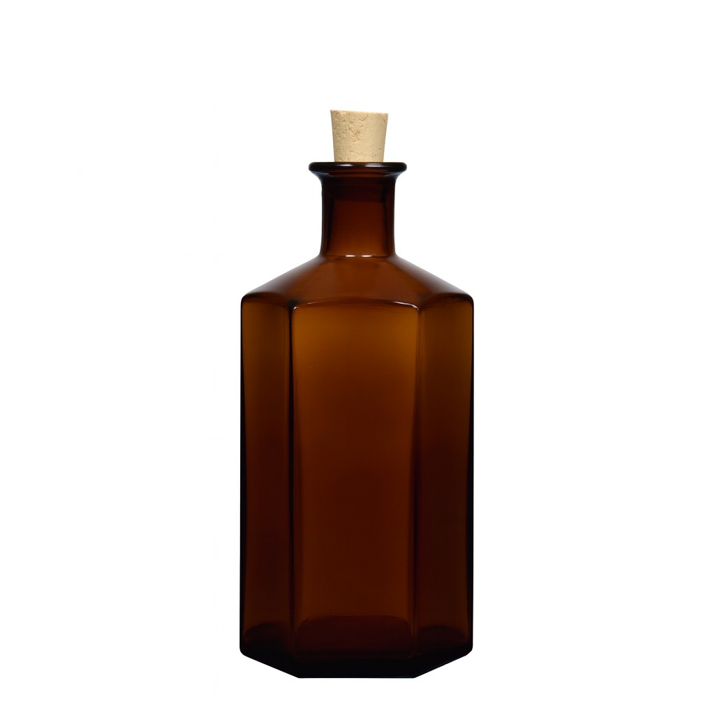500 ml staklena boca apotekara 'Jimmy', šestougaona, braon, grlo: pluta 500 ml staklena boca apotekara 'Jimmy', šestougaona, braon, grlo: pluta