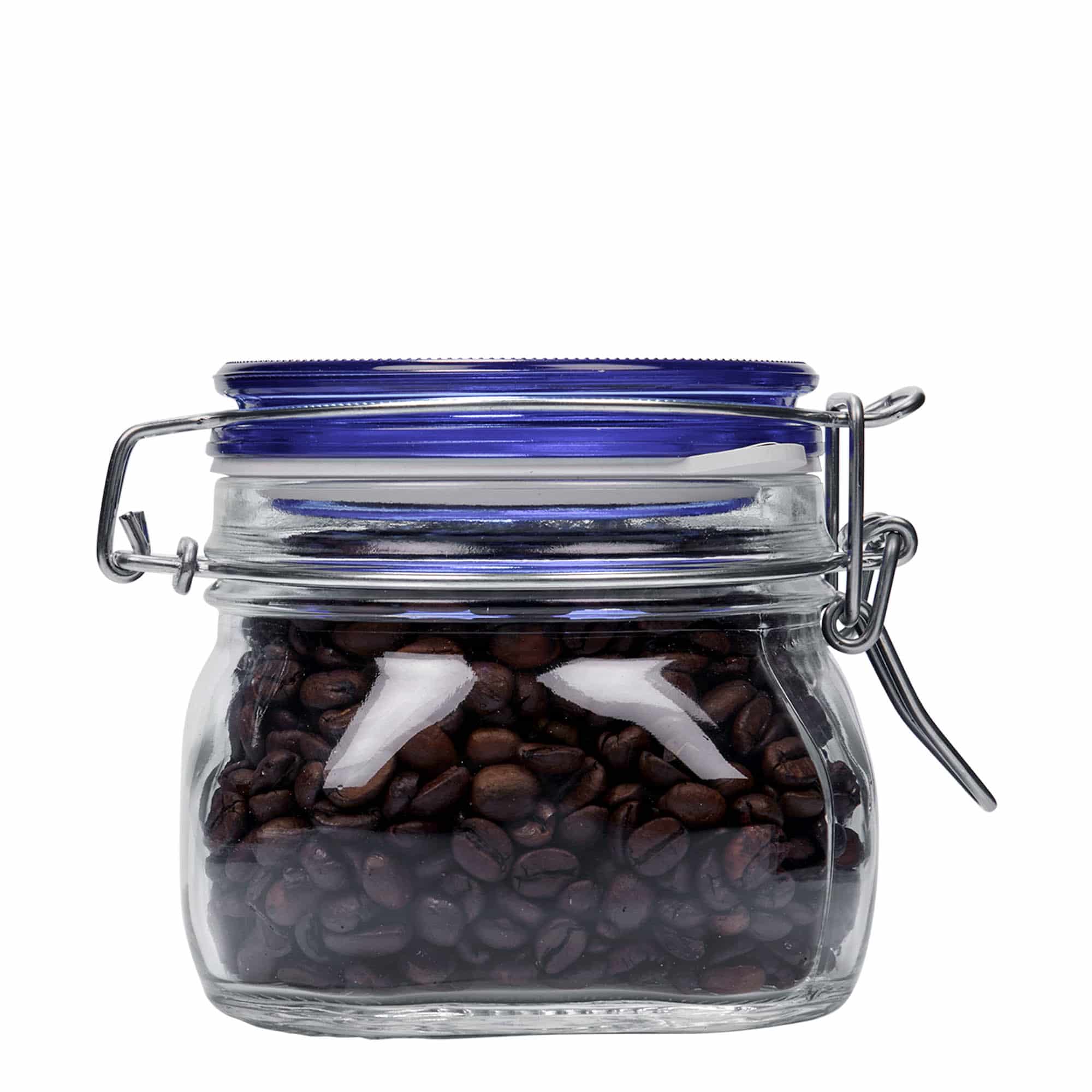 500 ml staklena tegla sa žičanim zatvaračem 'Fido' plavi poklopac, kvadratna, otvor: žičani zatvarač