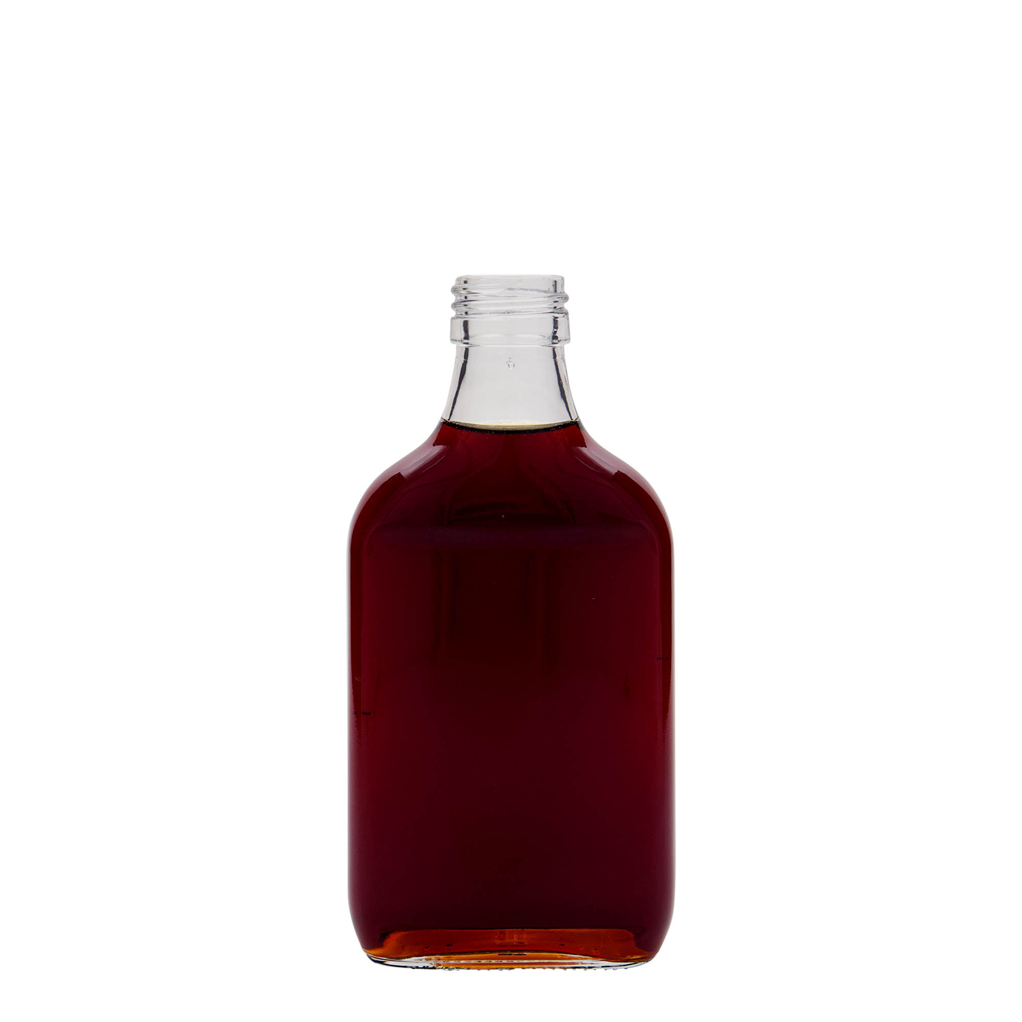 200 ml džepna boca, pravougaona, staklo, grlo: PP 28 200 ml džepna boca, pravougaona, staklo, grlo: PP 28