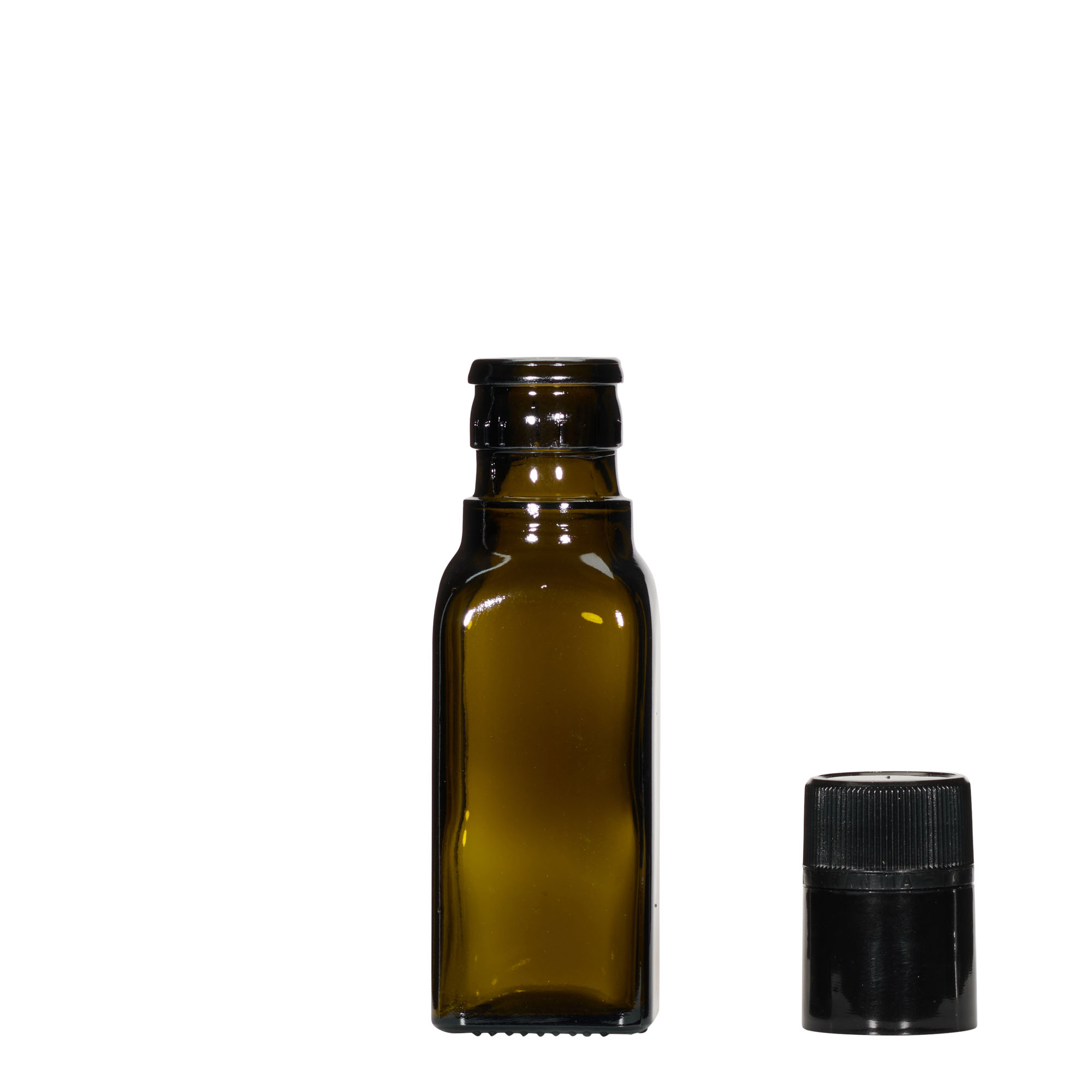 Boca za sirće/ulje od 100 ml 'Quadra', staklo, kvadratna, antik zelena, otvor: DOP