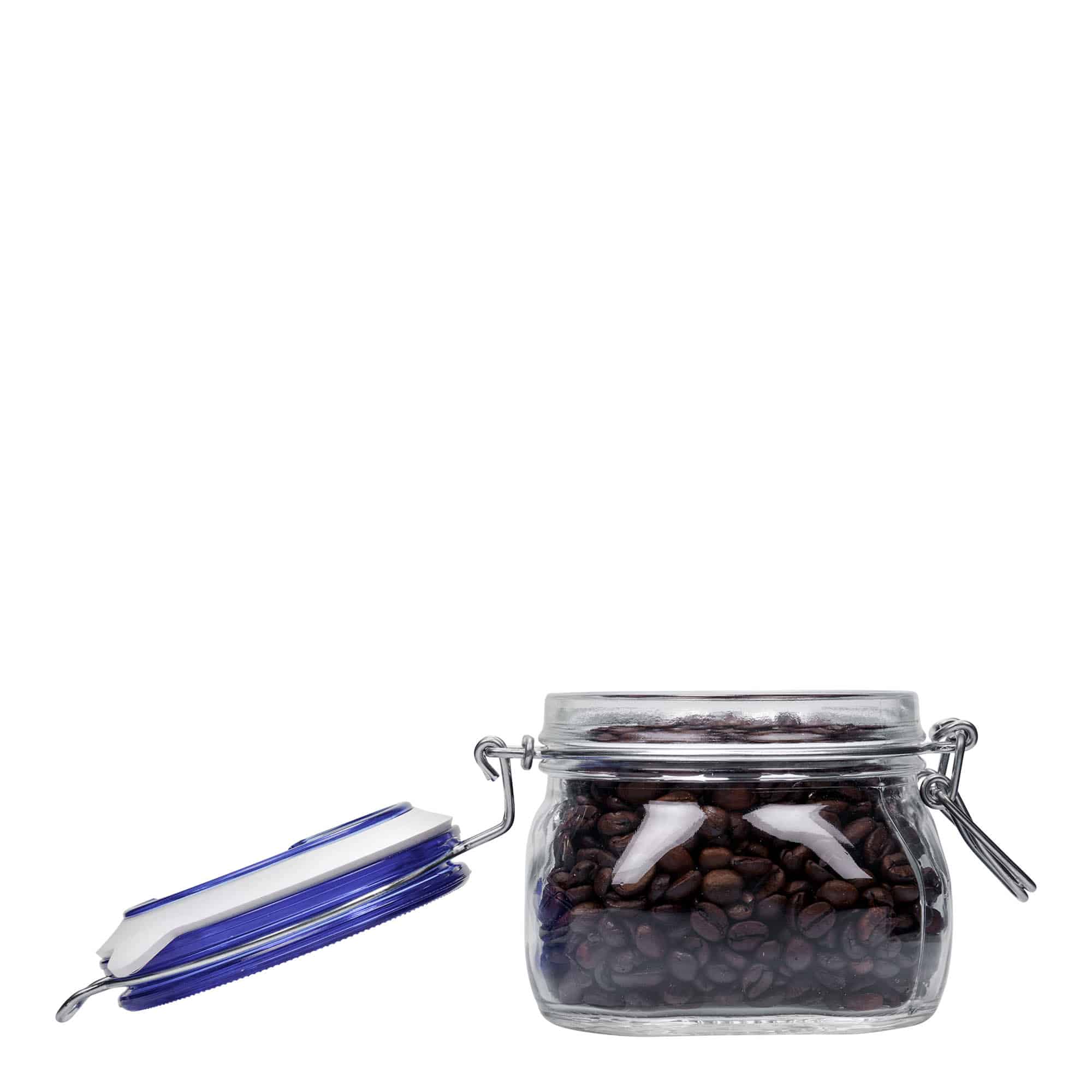 500 ml staklena tegla sa žičanim zatvaračem 'Fido' plavi poklopac, kvadratna, otvor: žičani zatvarač 500 ml staklena tegla sa žičanim zatvaračem 'Fido' plavi poklopac, kvadratna, otvor: žičani zatvarač