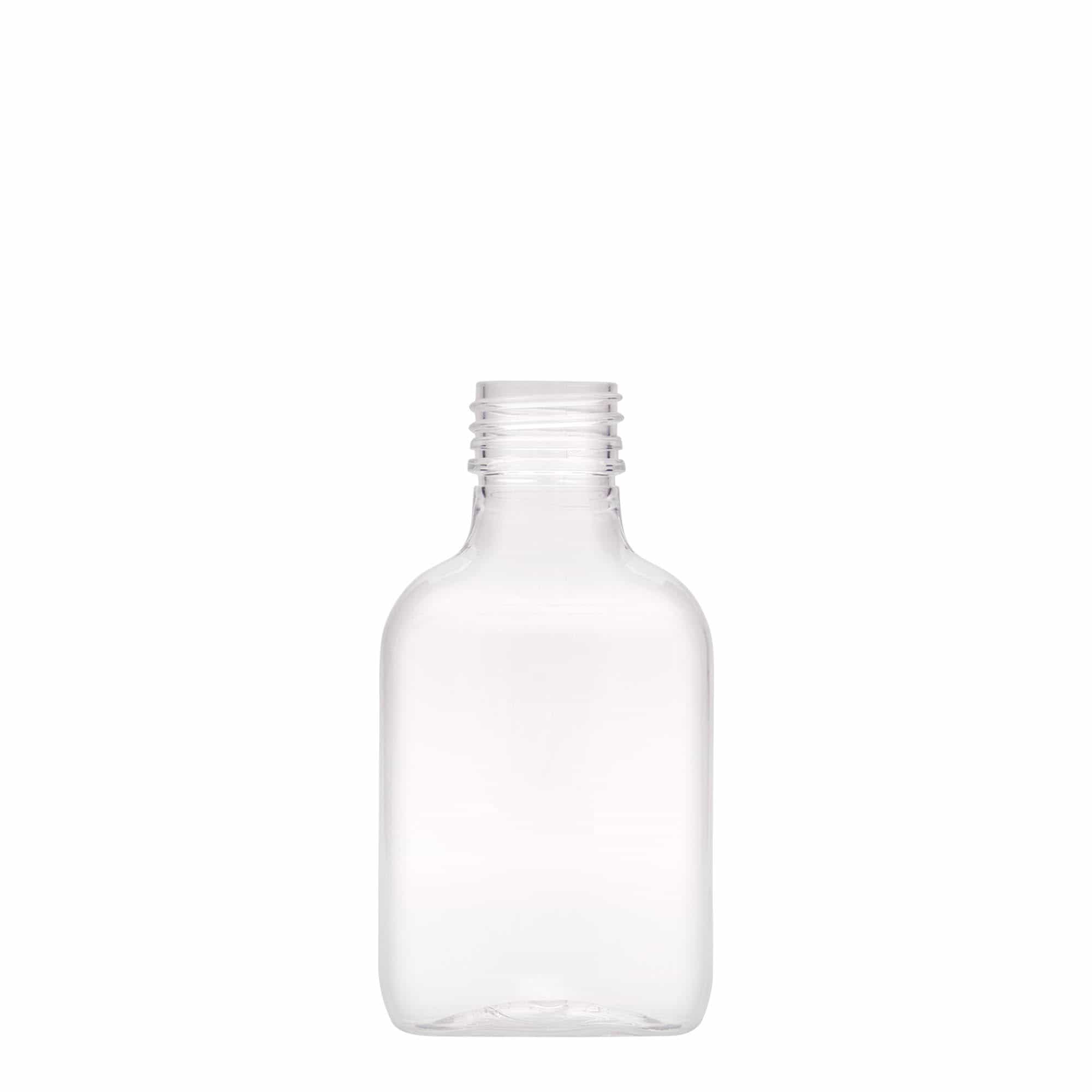 Džepna boca od 100 ml, ovalna, PET plastika, otvor: PP 28 Džepna boca od 100 ml, ovalna, PET plastika, otvor: PP 28