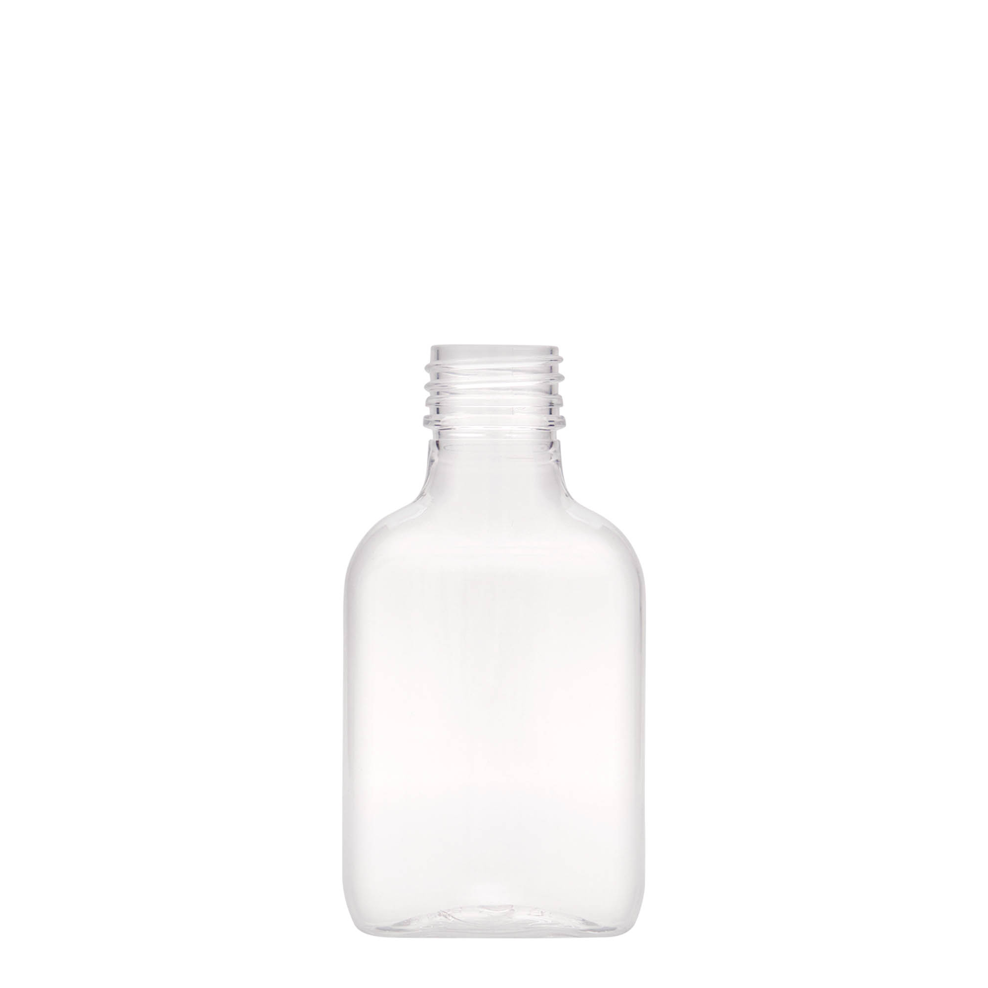 100 ml bočica za džep, ovalna, PET-plastika, grlo: PP 28 100 ml bočica za džep, ovalna, PET-plastika, grlo: PP 28