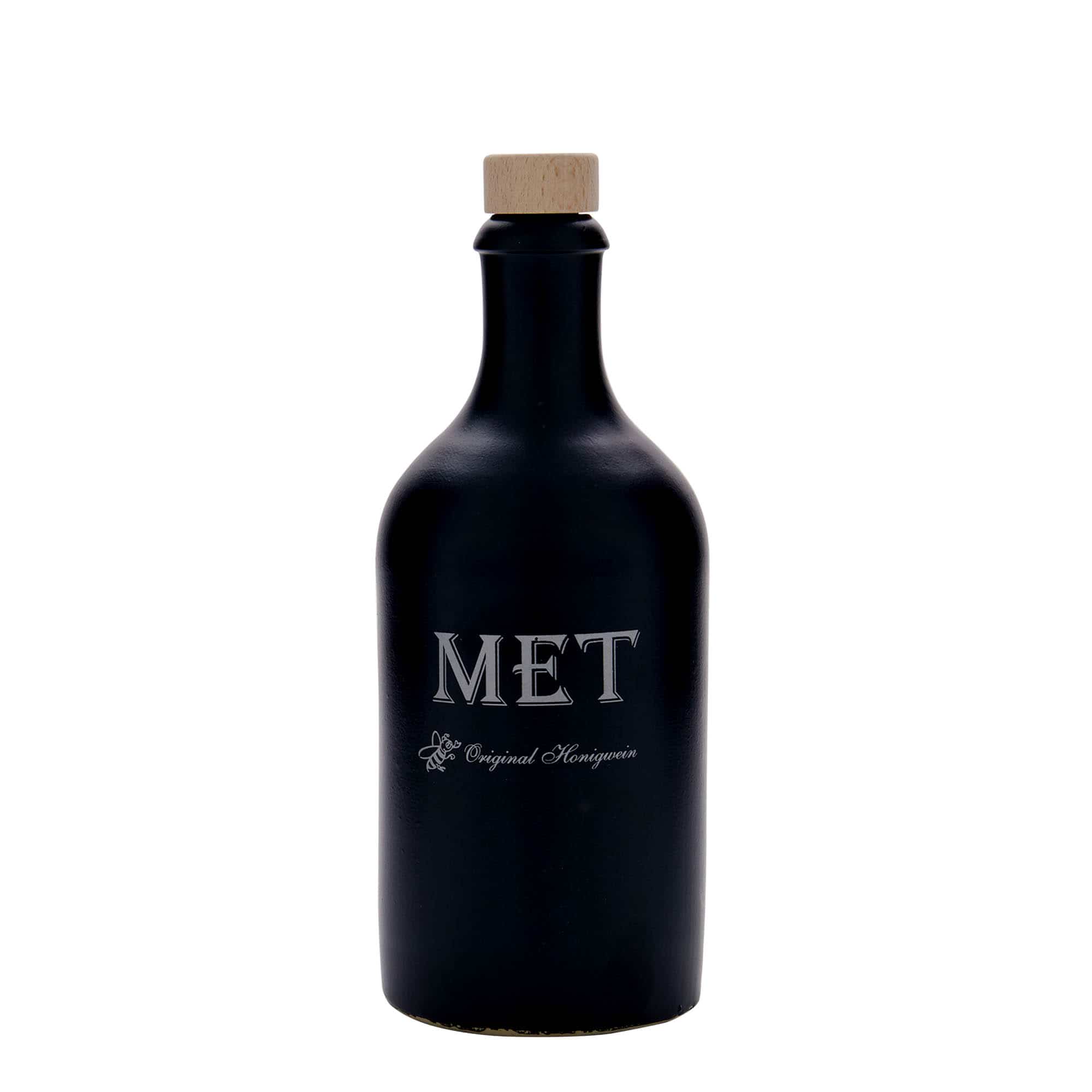500 ml glineni vrč, motiv: medovina, kamenina, crna, otvor: pluta