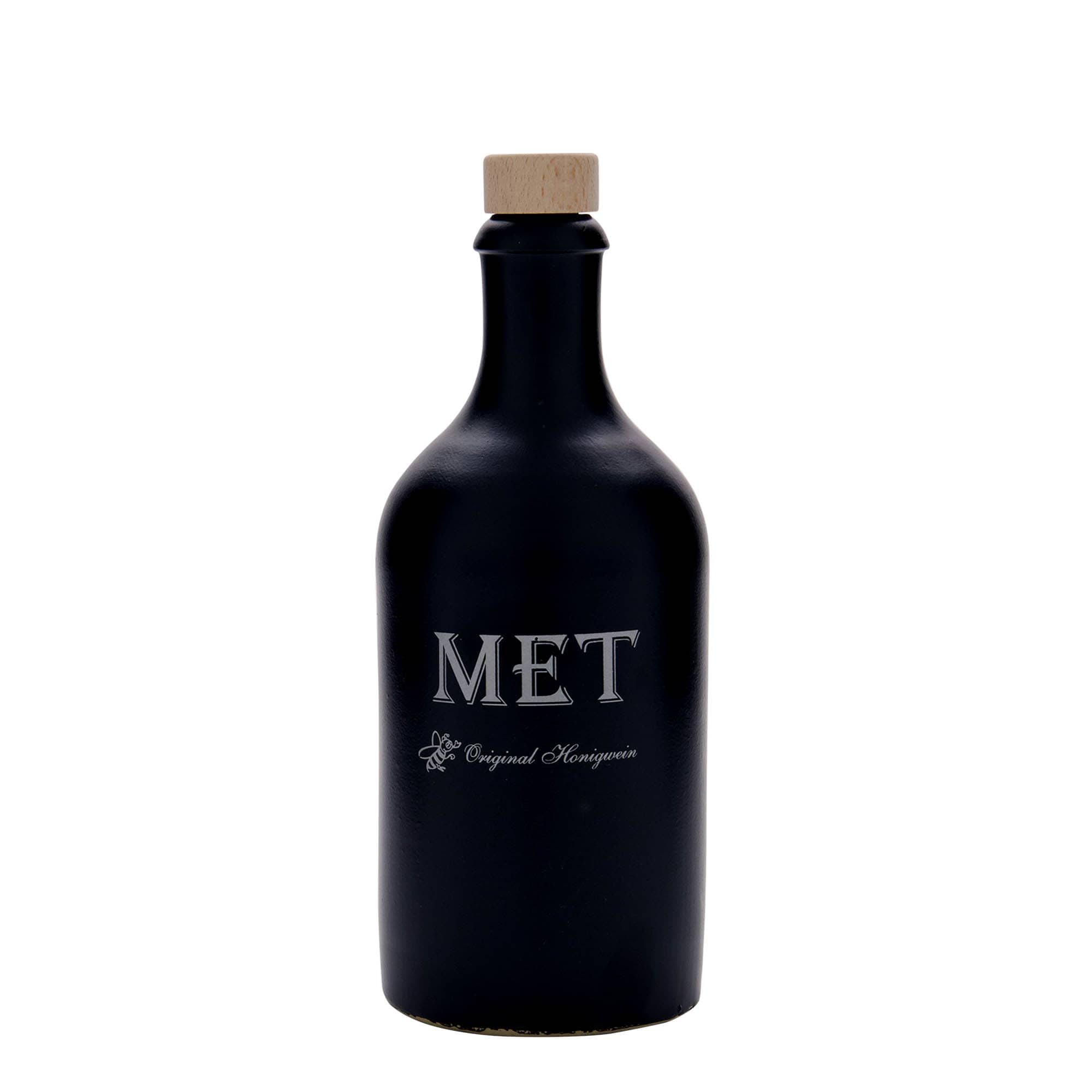 500 ml glineni vrč, motiv: medovina, kamenina, crna, otvor: pluta