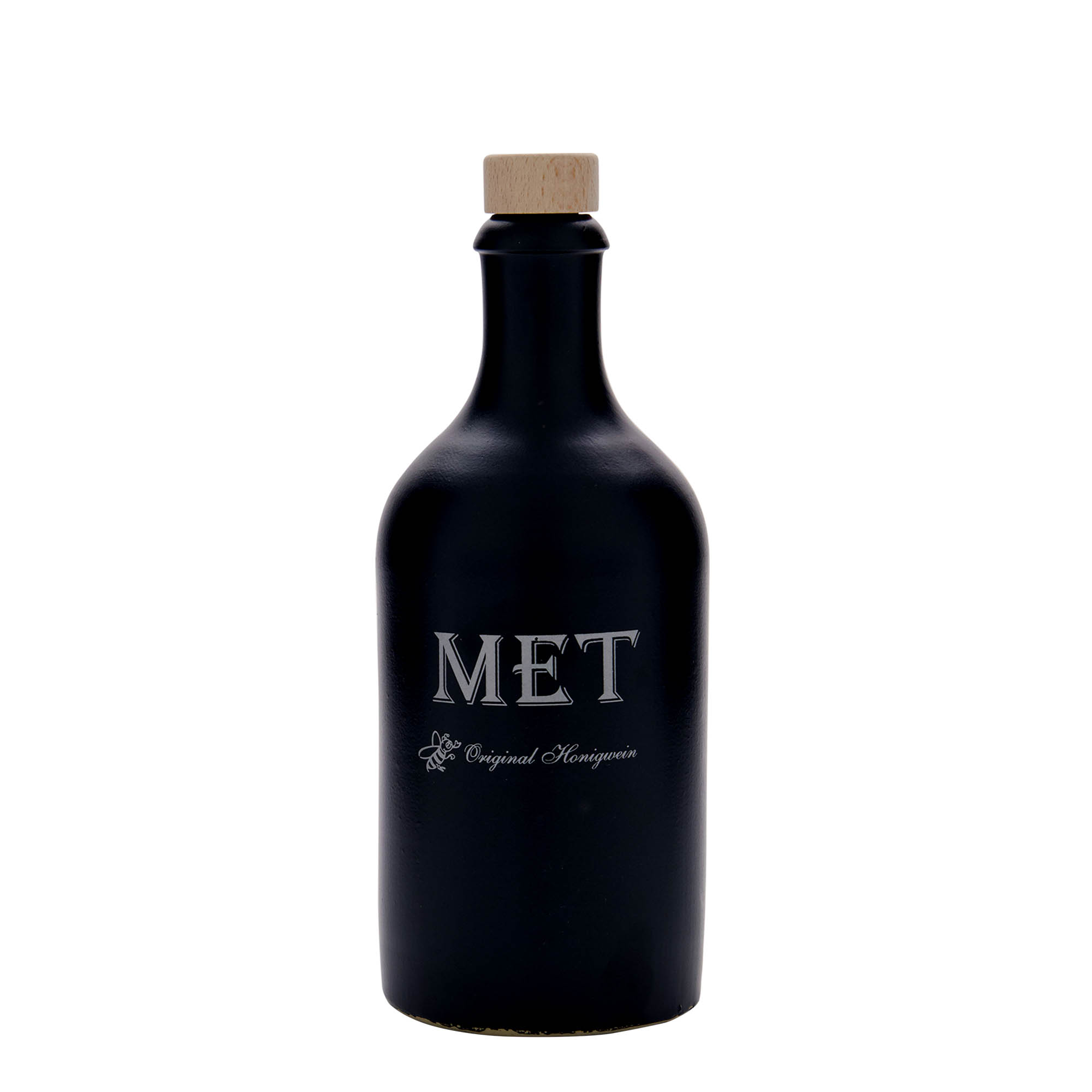 500 ml glineni vrč, motiv: medovina, kamenina, crna, otvor: pluta