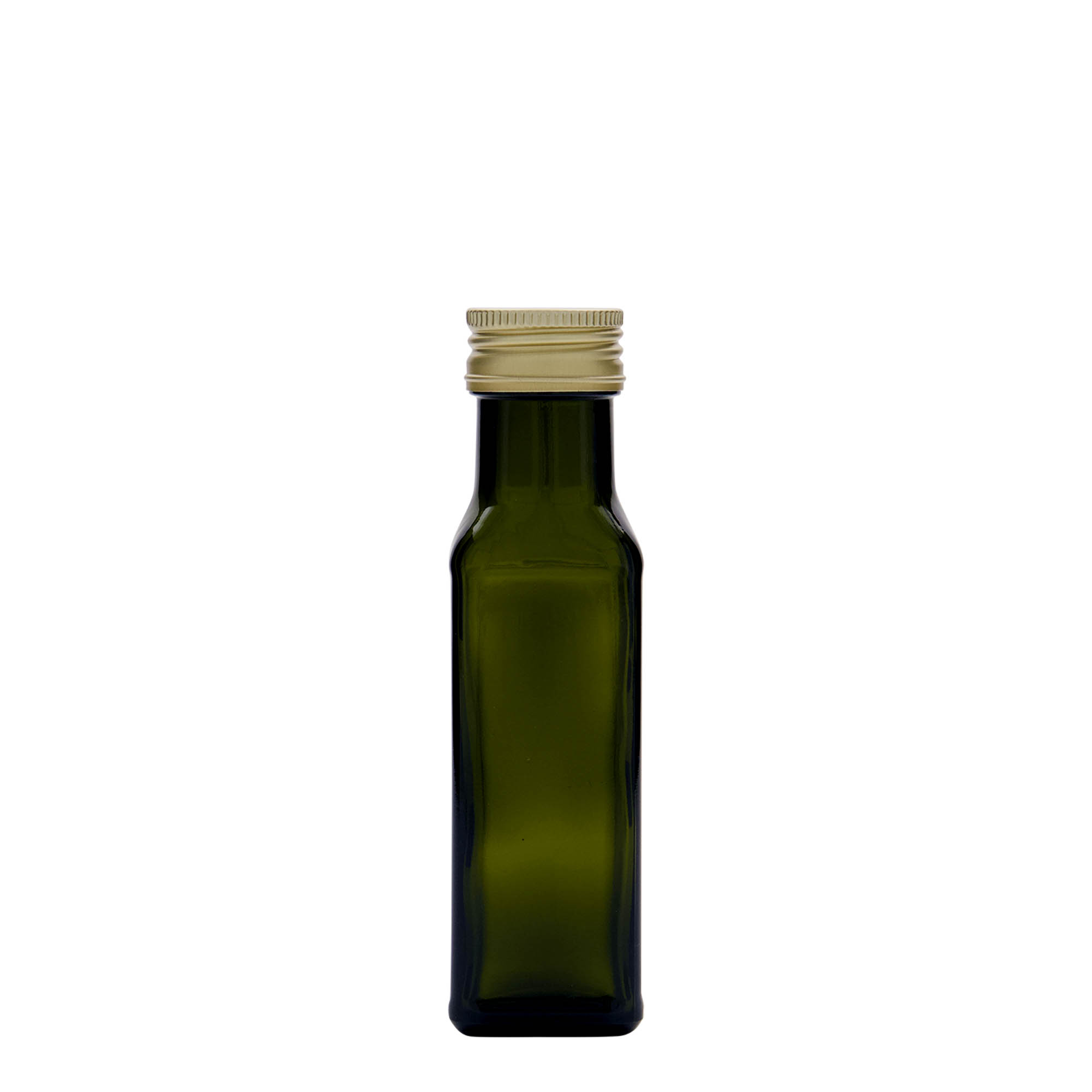 100 ml staklena flaša 'Marasca', kvadratna, antikno zelena, grlo: PP 31,5