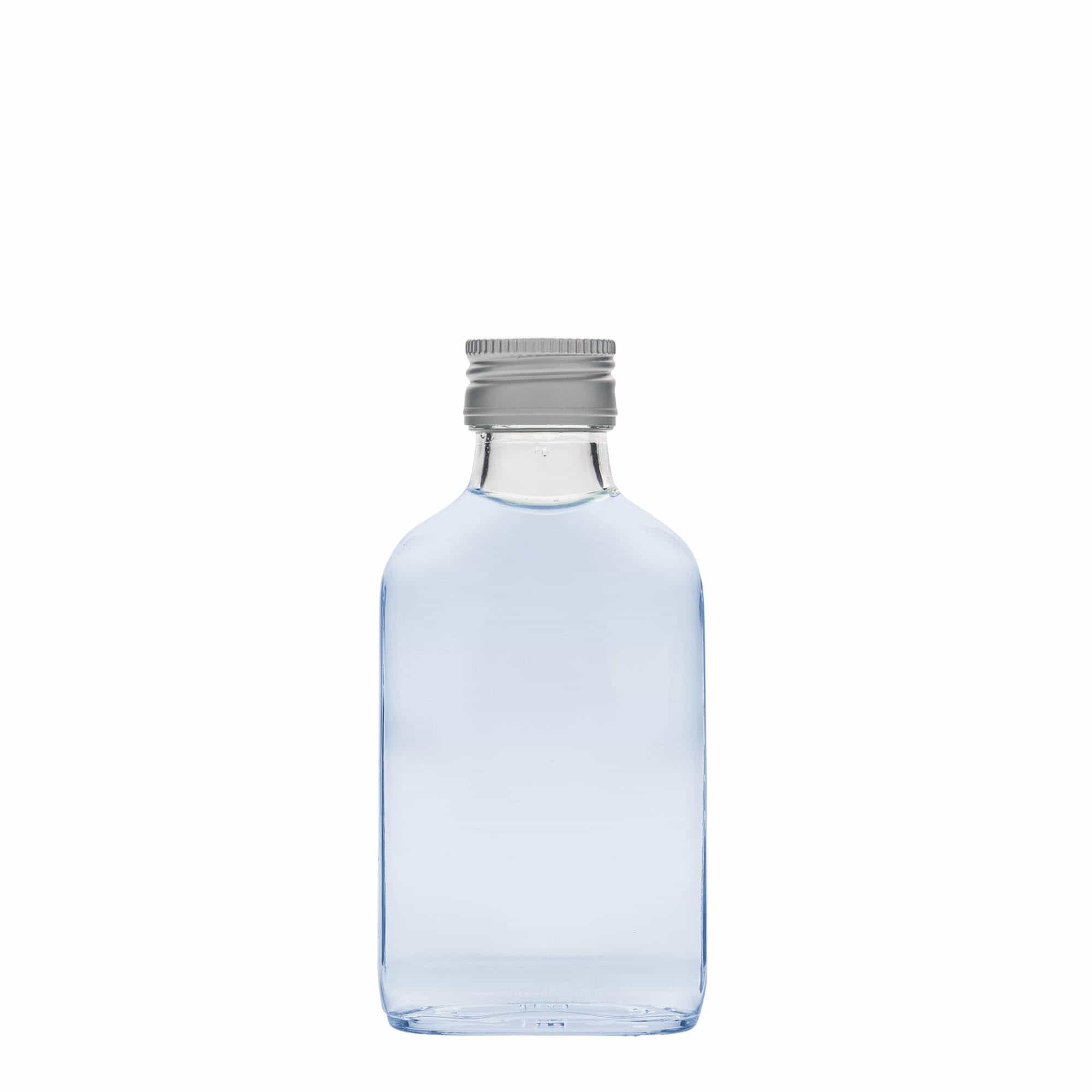 Džepna boca od 100 ml, pravougaona, staklo, otvor: PP 28