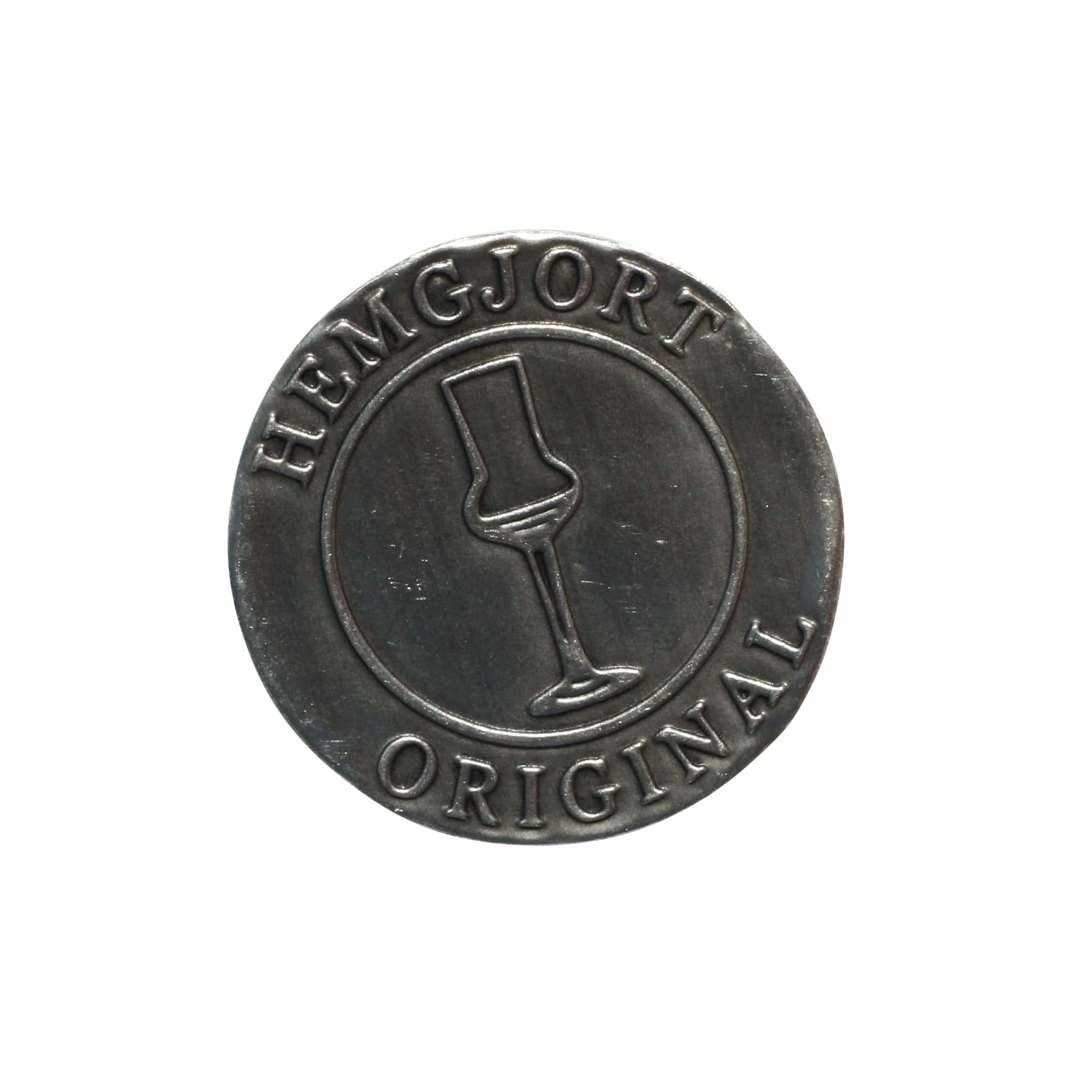 Limena etiketa 'Hemgjort original', okrugla, metal, srebrna