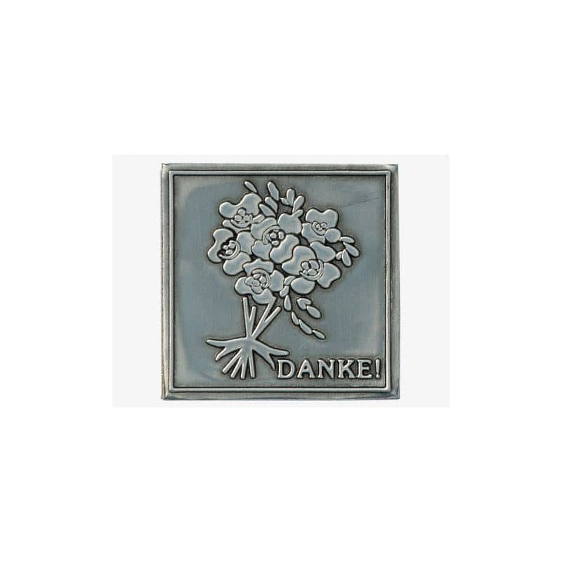 Metalna etiketa „Danke“, kvadratna, srebrna Metalna etiketa „Danke“, kvadratna, srebrna