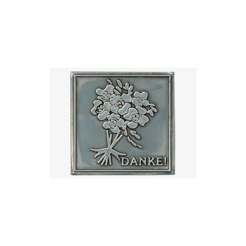 Metalna etiketa „Danke“, kvadratna, srebrna