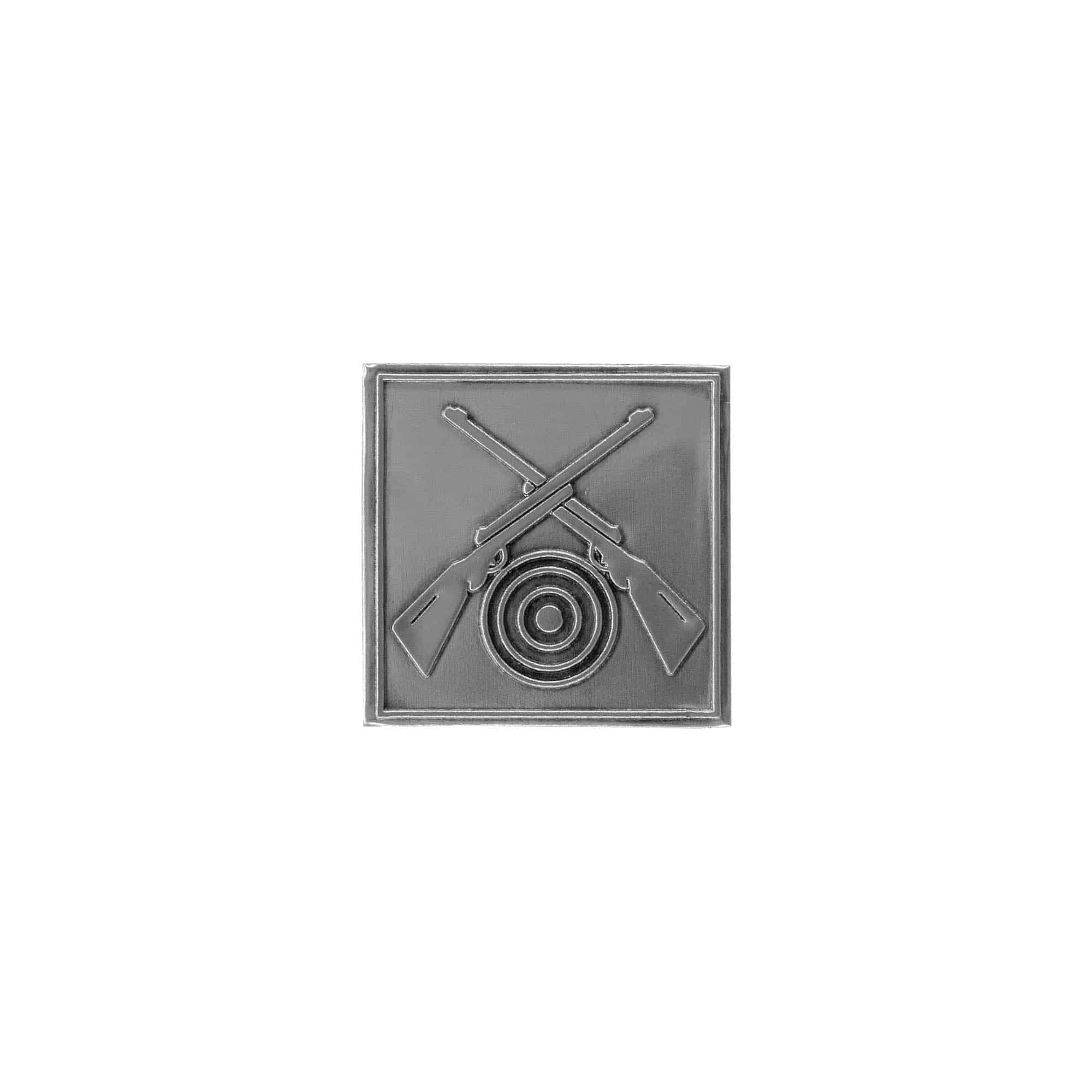 Limena etiketa 'Puške', kvadratna, metal, srebrna Limena etiketa 'Puške', kvadratna, metal, srebrna