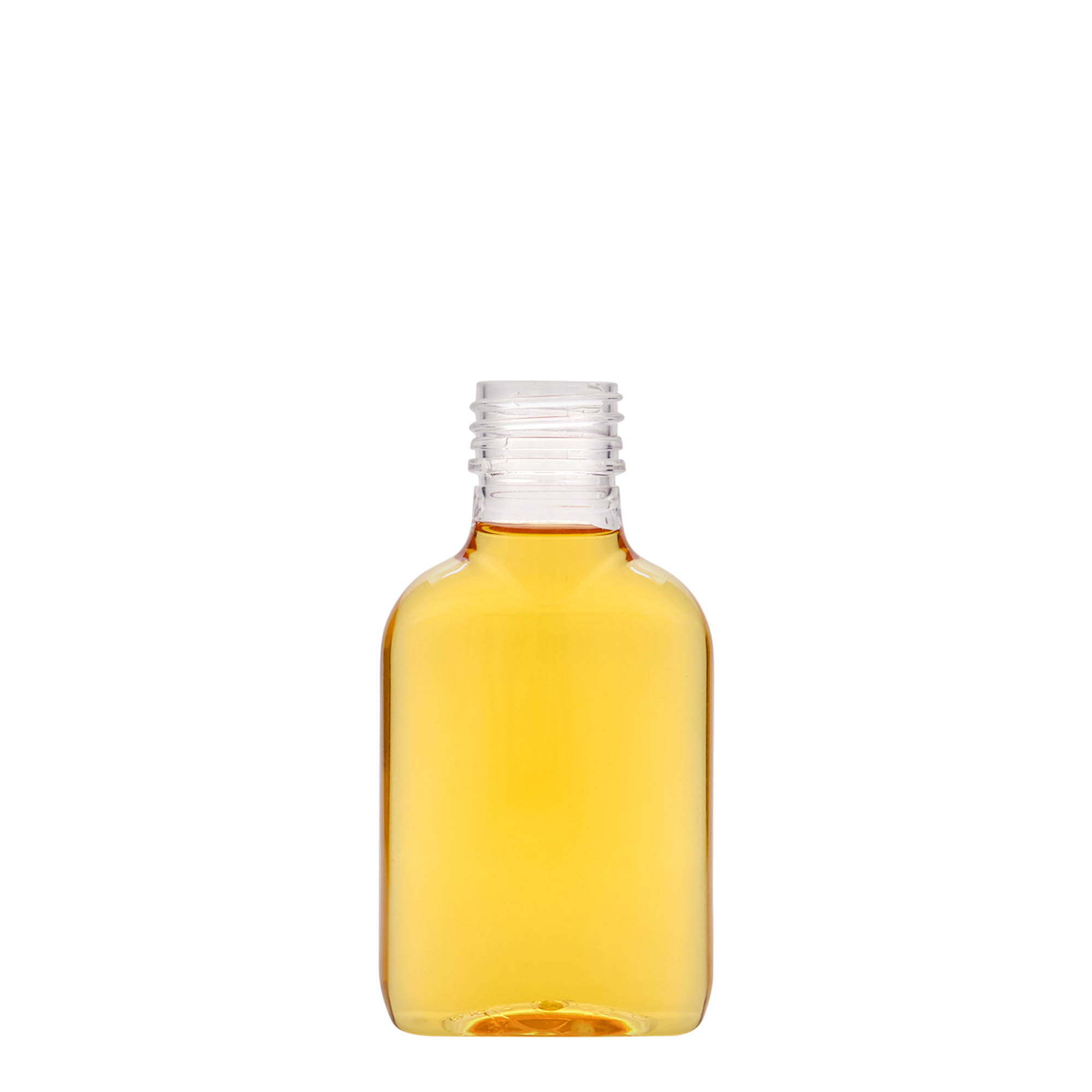 100 ml bočica za džep, ovalna, PET-plastika, grlo: PP 28 100 ml bočica za džep, ovalna, PET-plastika, grlo: PP 28