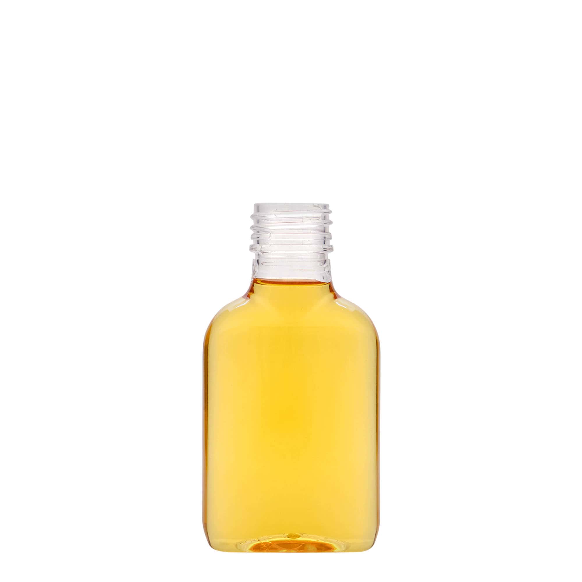 100 ml bočica za džep, ovalna, PET-plastika, grlo: PP 28