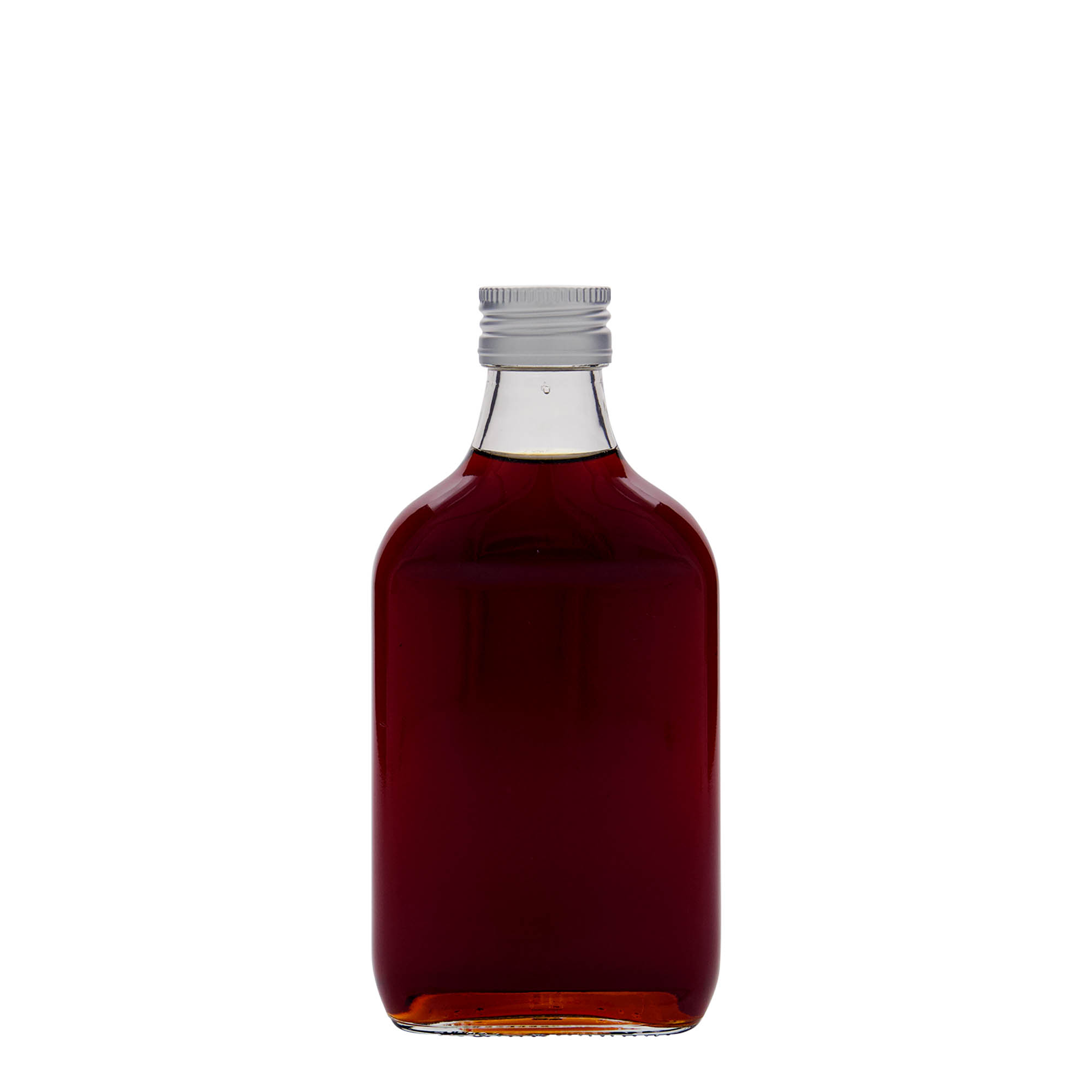 200 ml džepna boca, pravougaona, staklo, grlo: PP 28 200 ml džepna boca, pravougaona, staklo, grlo: PP 28
