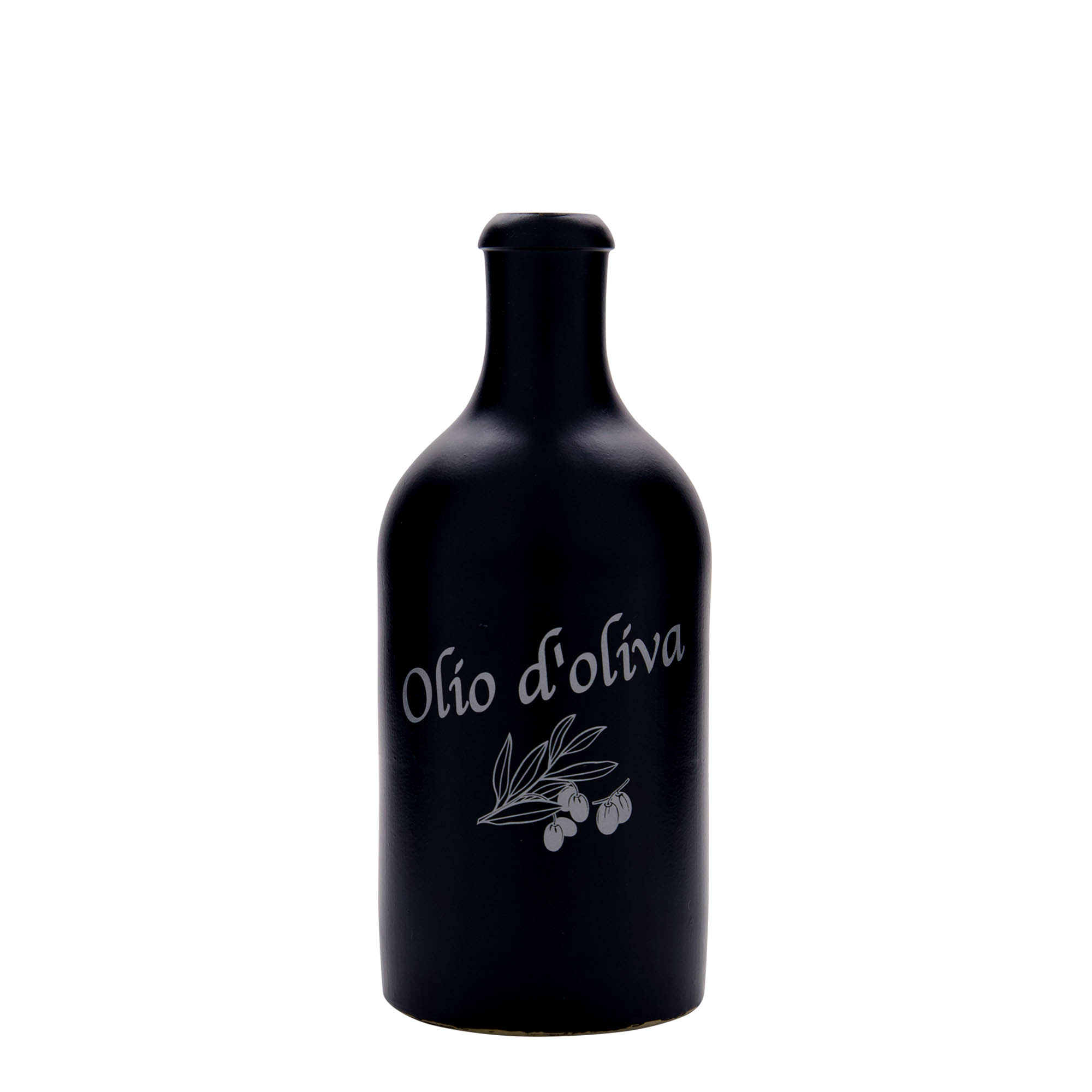 Glinena boca od 500 ml, motiv: Olio d'Oliva, keramika, crna, otvor: Plutani čep Glinena boca od 500 ml, motiv: Olio d'Oliva, keramika, crna, otvor: Plutani čep