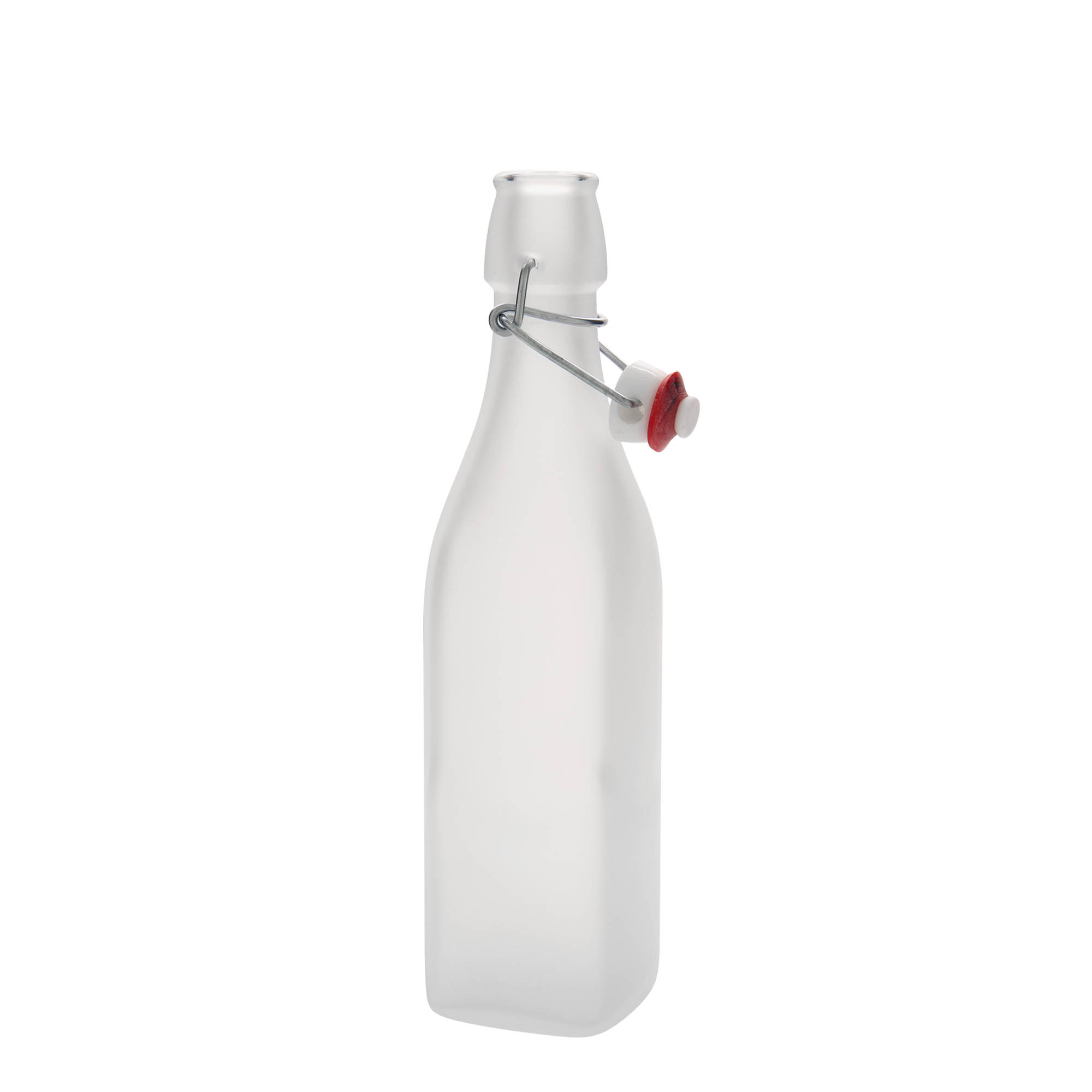 500 ml staklena boca 'Swing, kvadratna, bela, otvor: zatvarač sa kopčom'
