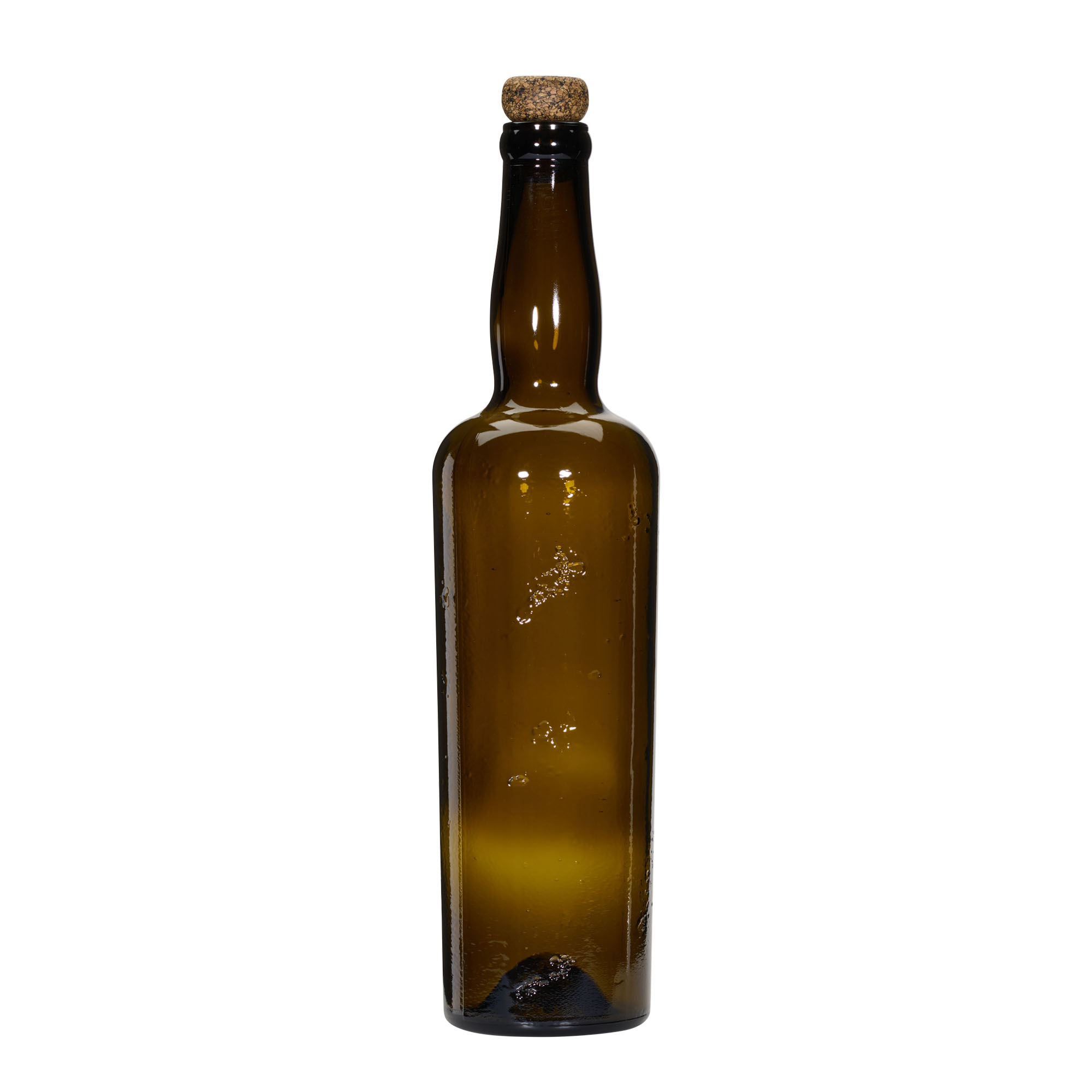 750 ml ručno rađena staklena boca 'Siroco', braon, otvor: plutani čep