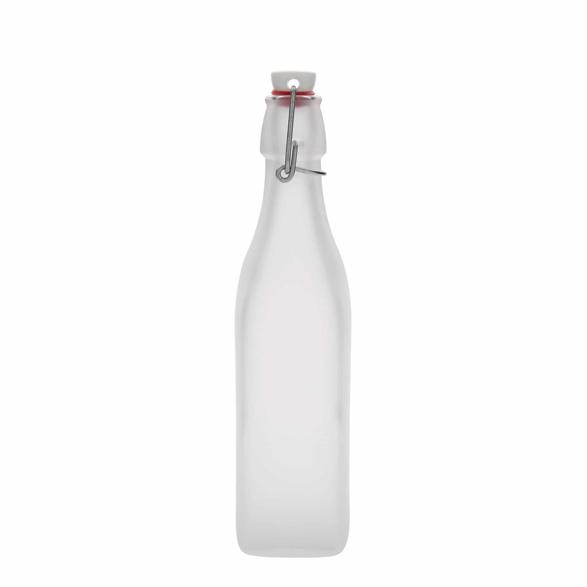 500 ml staklena boca 'Swing, kvadratna, bela, otvor: zatvarač sa kopčom'