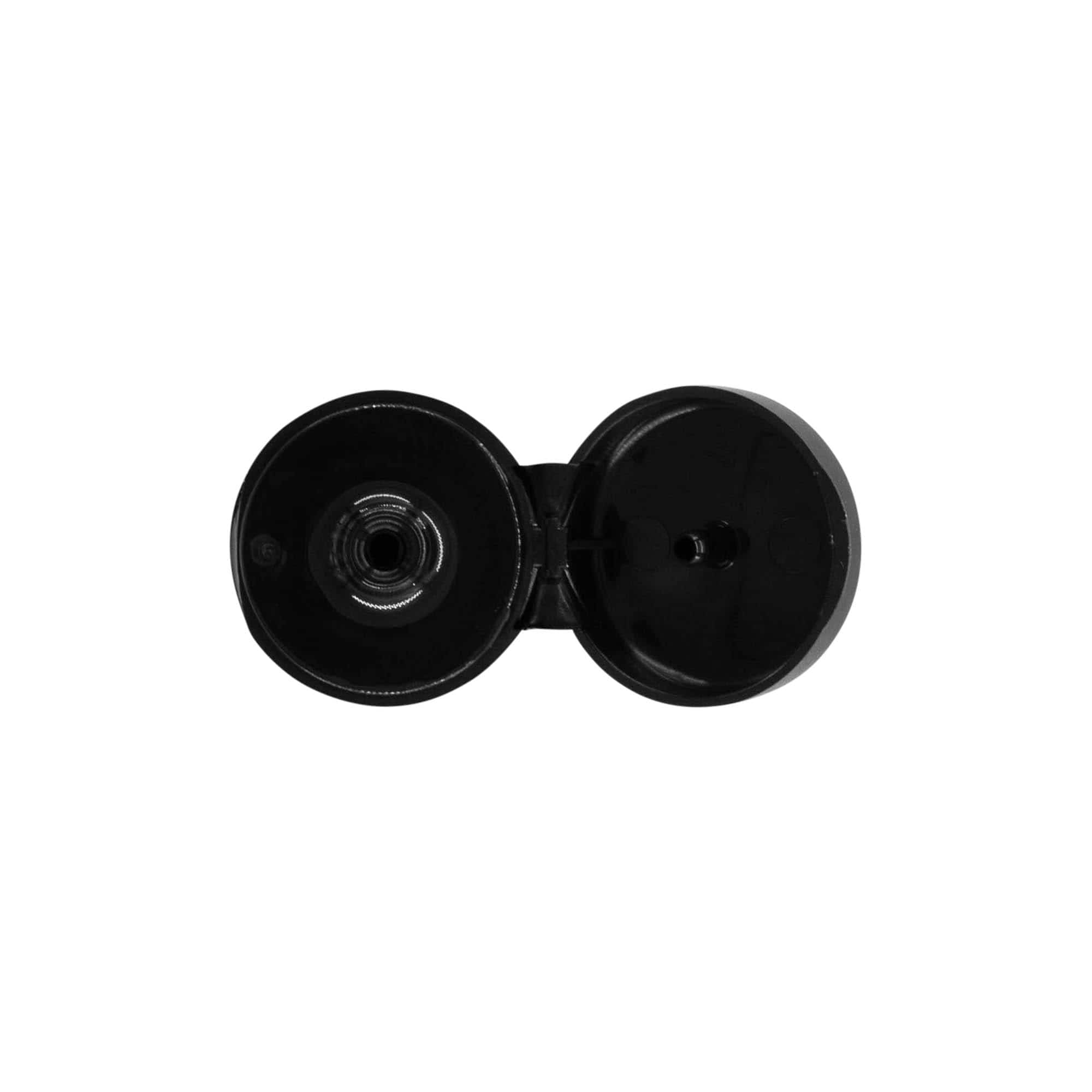 Zatvarač sa navojem i preklopnim šarnirima, PP plastika, crna, za otvor: 20/410